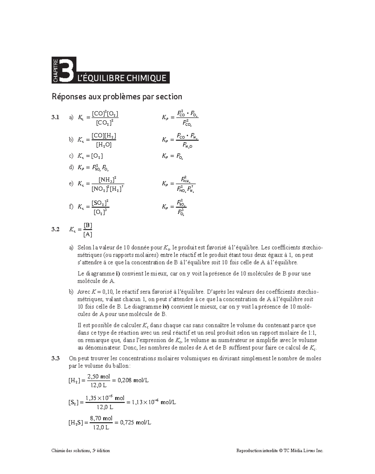 Ch03 solutions 1560354267 - 3 CHAPITRE L’ÉQUILIBRE CHIMIQUE Réponses ...