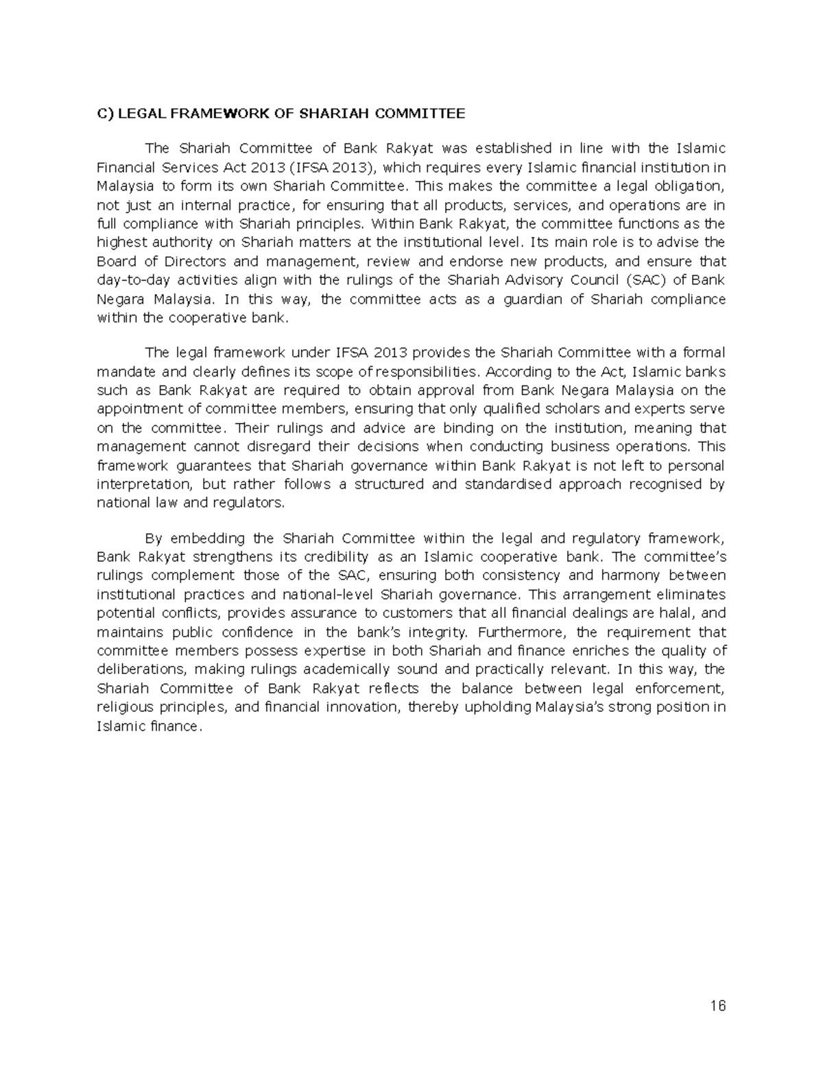 Legal Framework of Shariah Committee in Islamic Finance (IFSA 2013 ...