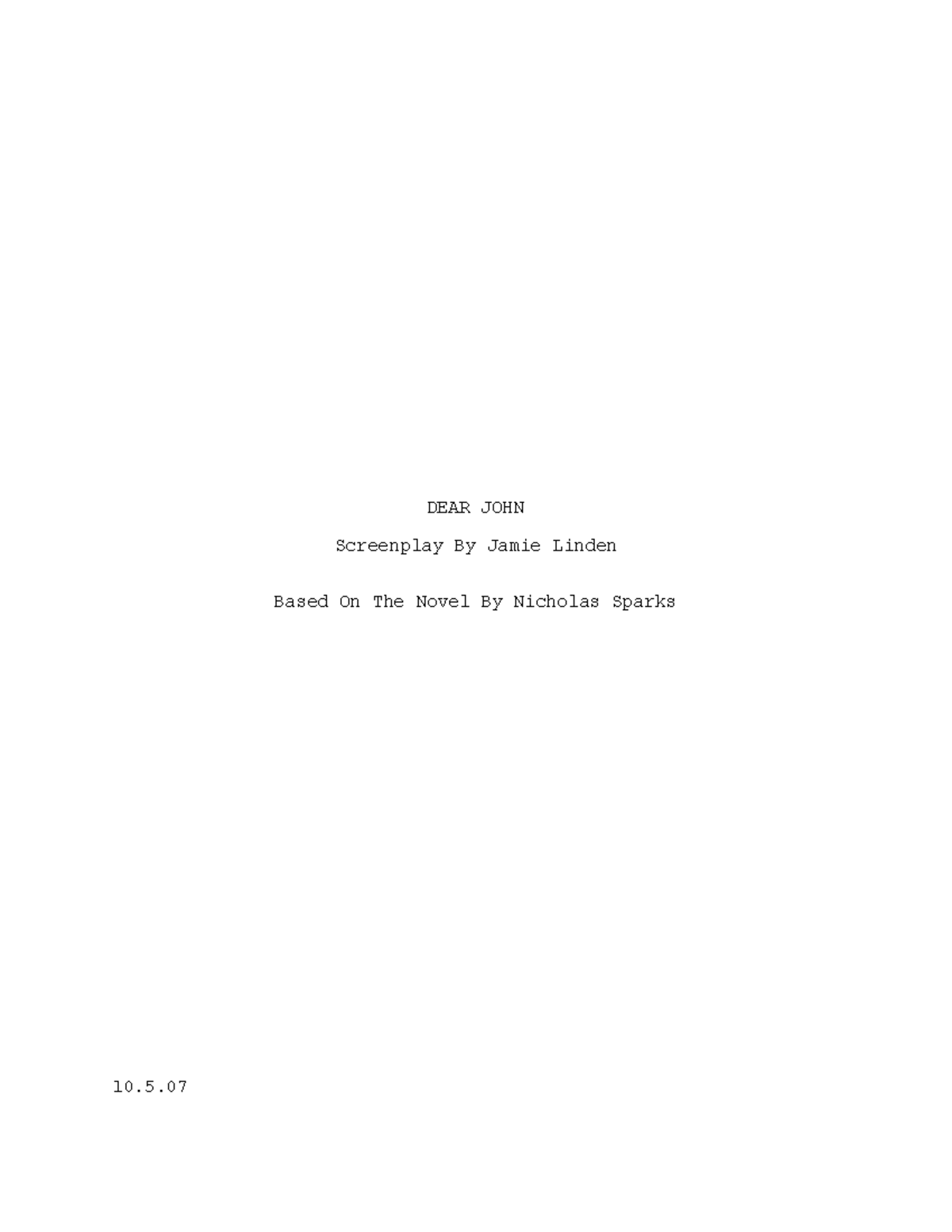 Dear John - Script Analysis and Scene Breakdown - Studocu