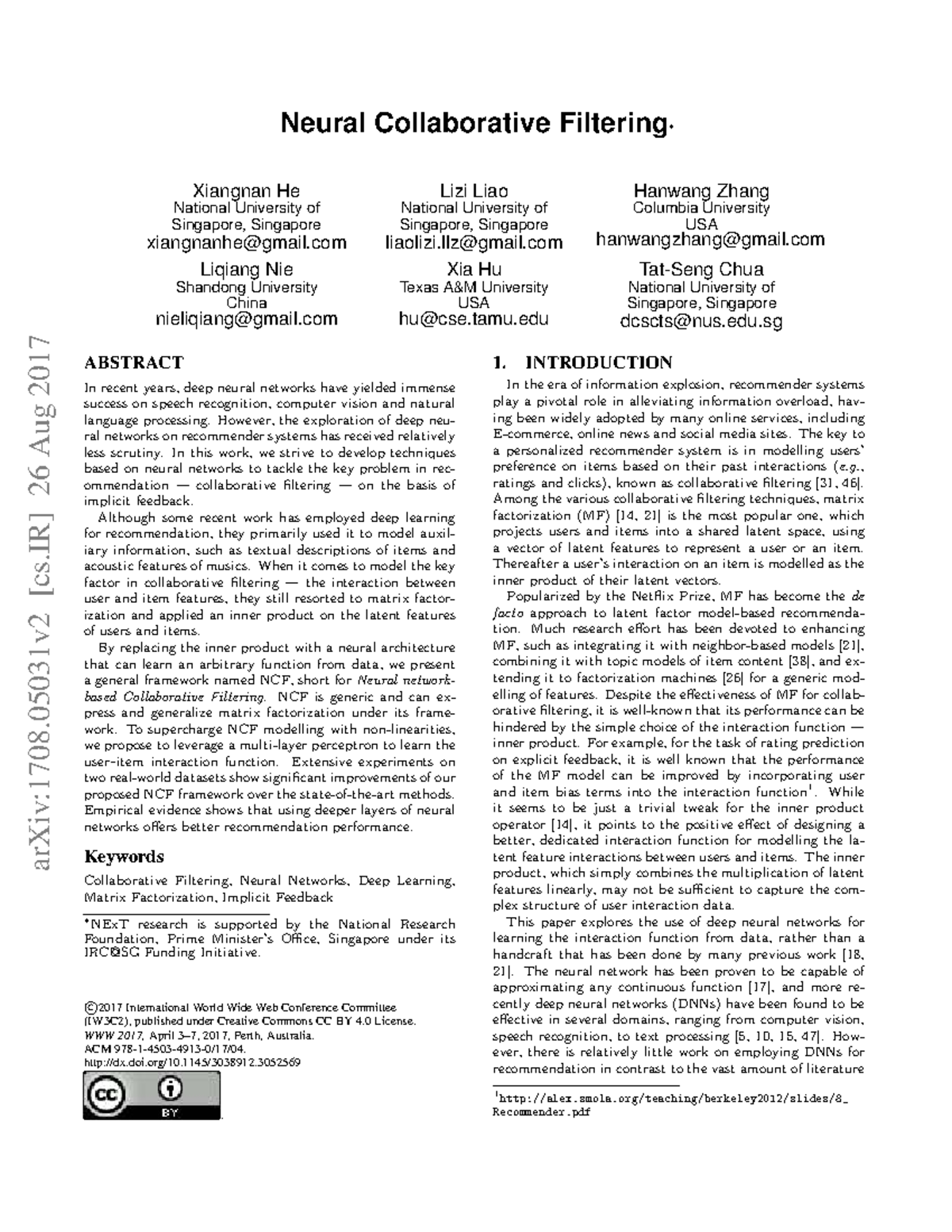 Neural Collaborative Filtering Techniques for Implicit Feedback (CS ...