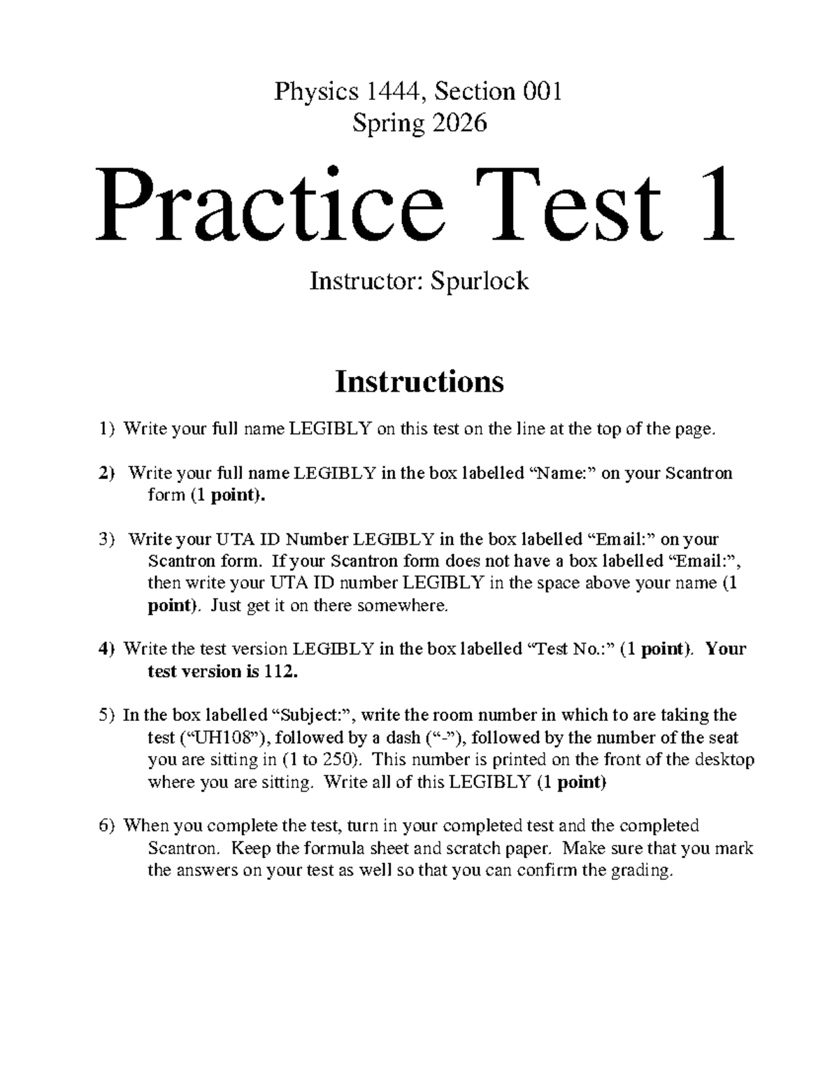 Physics 2026-S-1444-001 Practice Test 1 by Spurlock - Studocu