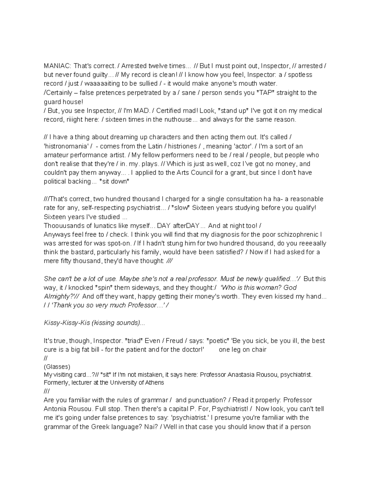 Drama Monologue IP: The Insanity of Performance and Identity - Studocu