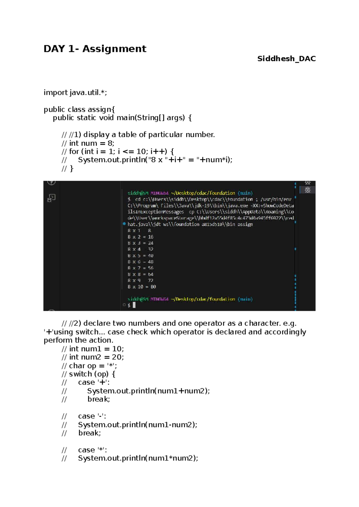 DAC Day 1 Assignment: Java Programming Basics and Patterns - Studocu