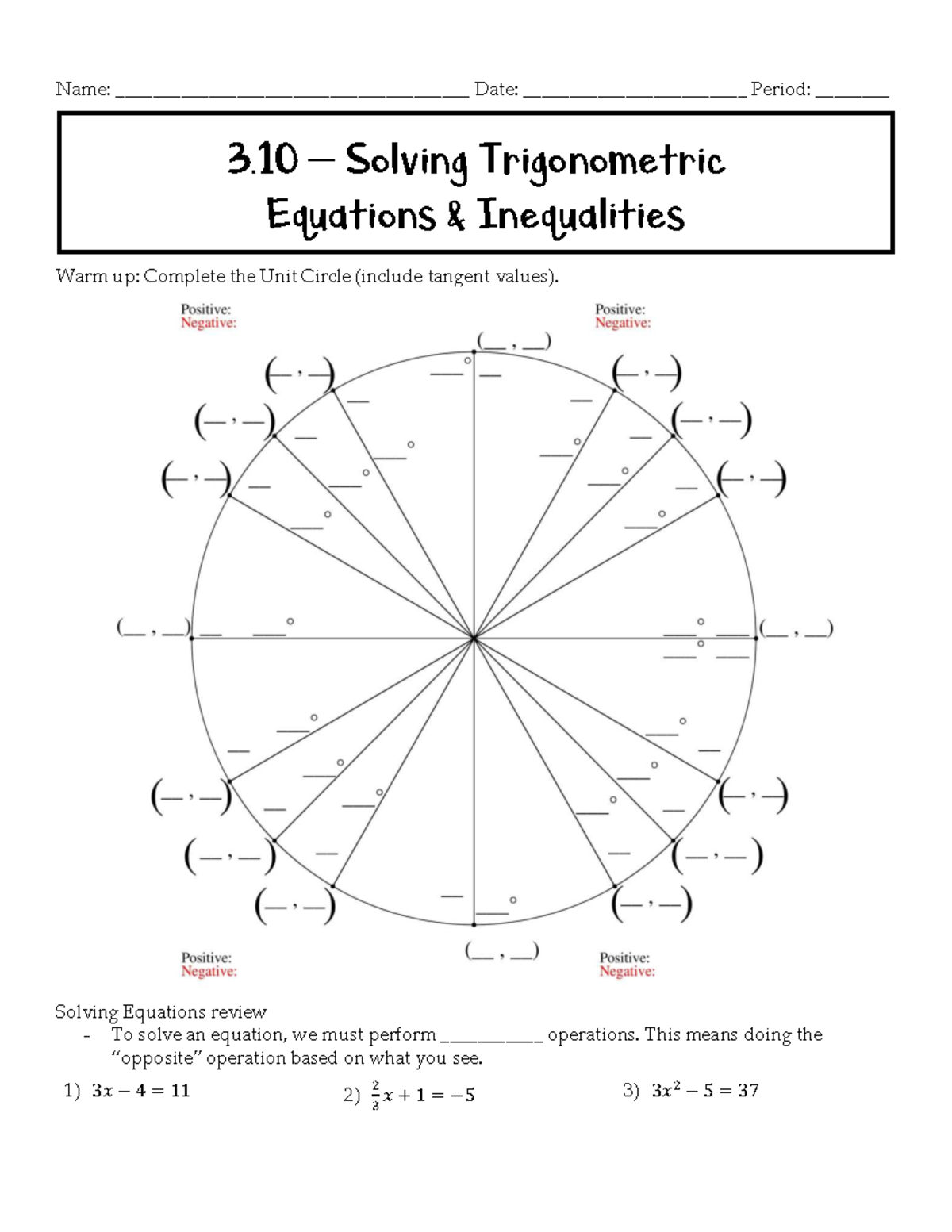 3.10 Final Exam Notes - Solving Trigonometric Equations & Inequalities ...