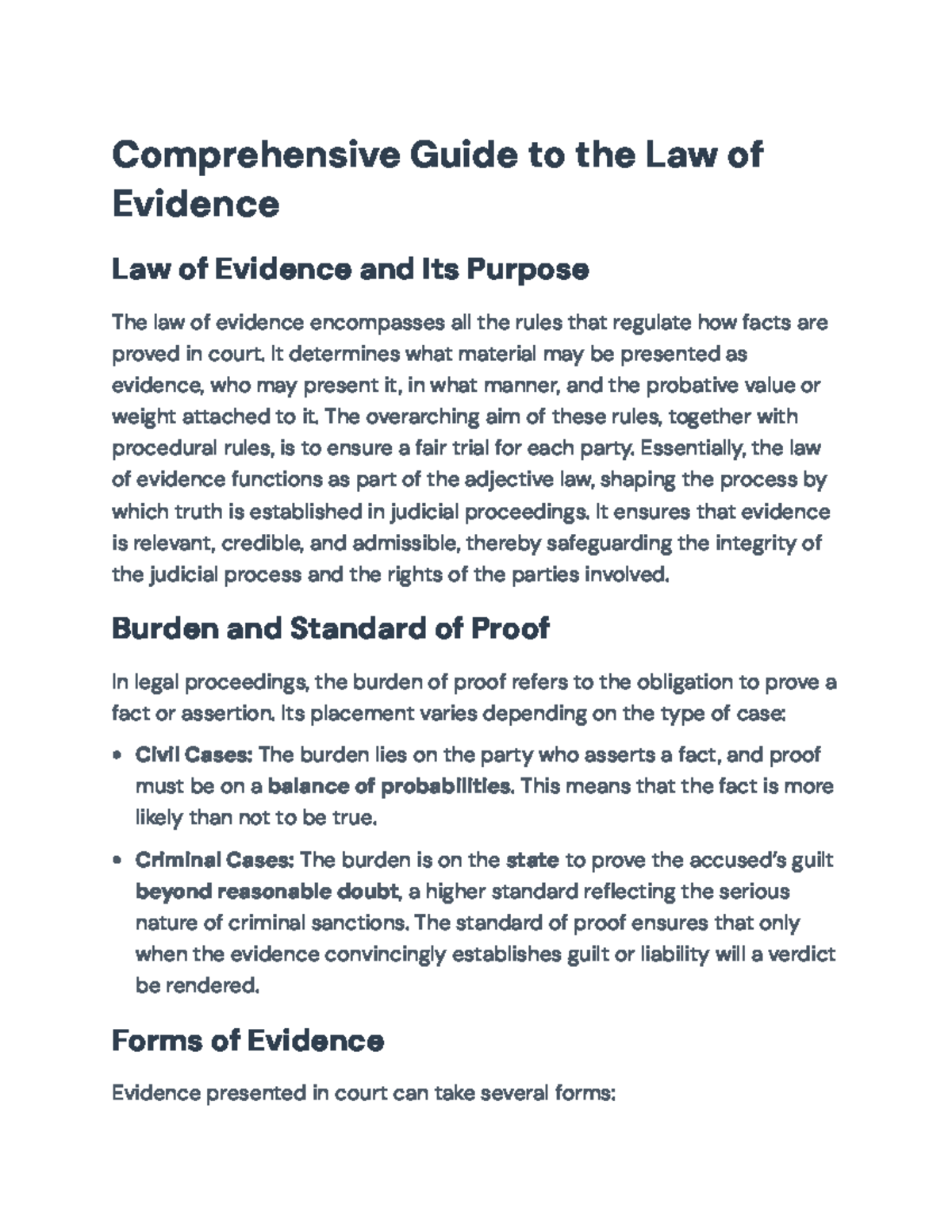 Comprehensive Overview of Evidence Law Principles (LAW 101) - Studocu