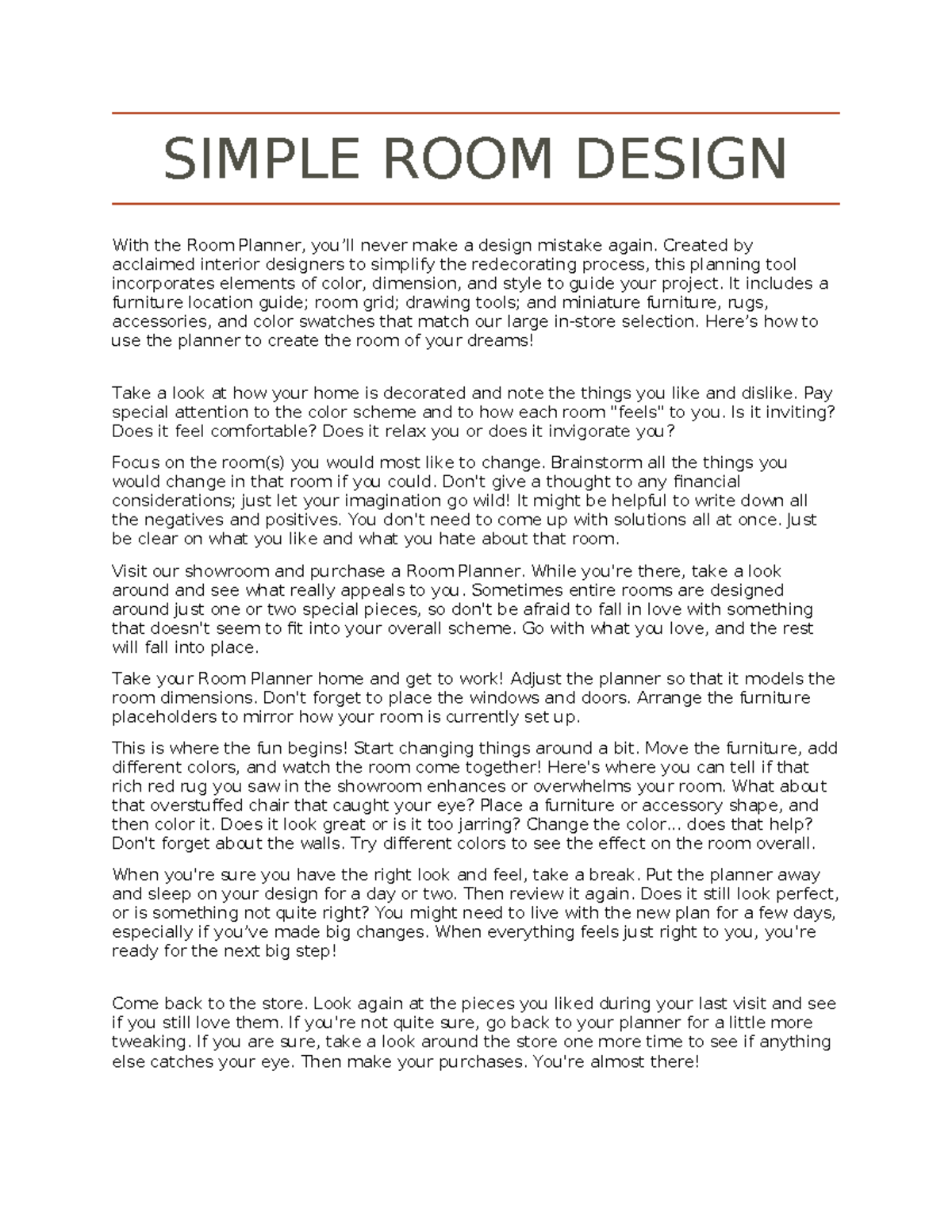 SIMPLE ROOM DESIGN: A Guide to Using the Room Planner - Studocu