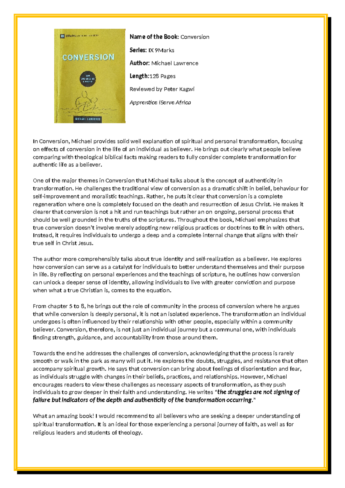 Book Review: Conversion by Michael Lawrence - A Deep Dive into ...