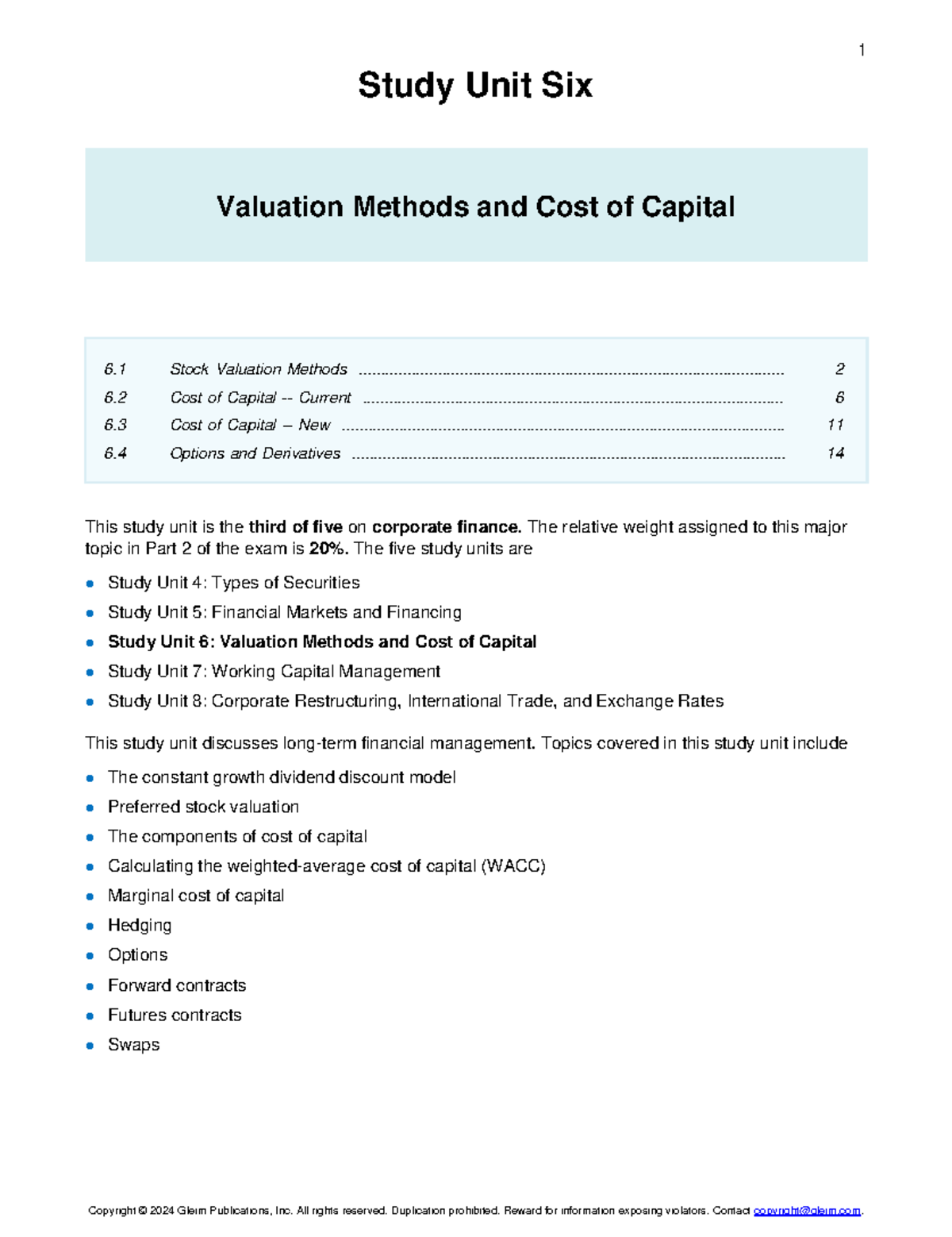 CMA2 SU6: Valuation Methods & Cost of Capital Overview - Studocu
