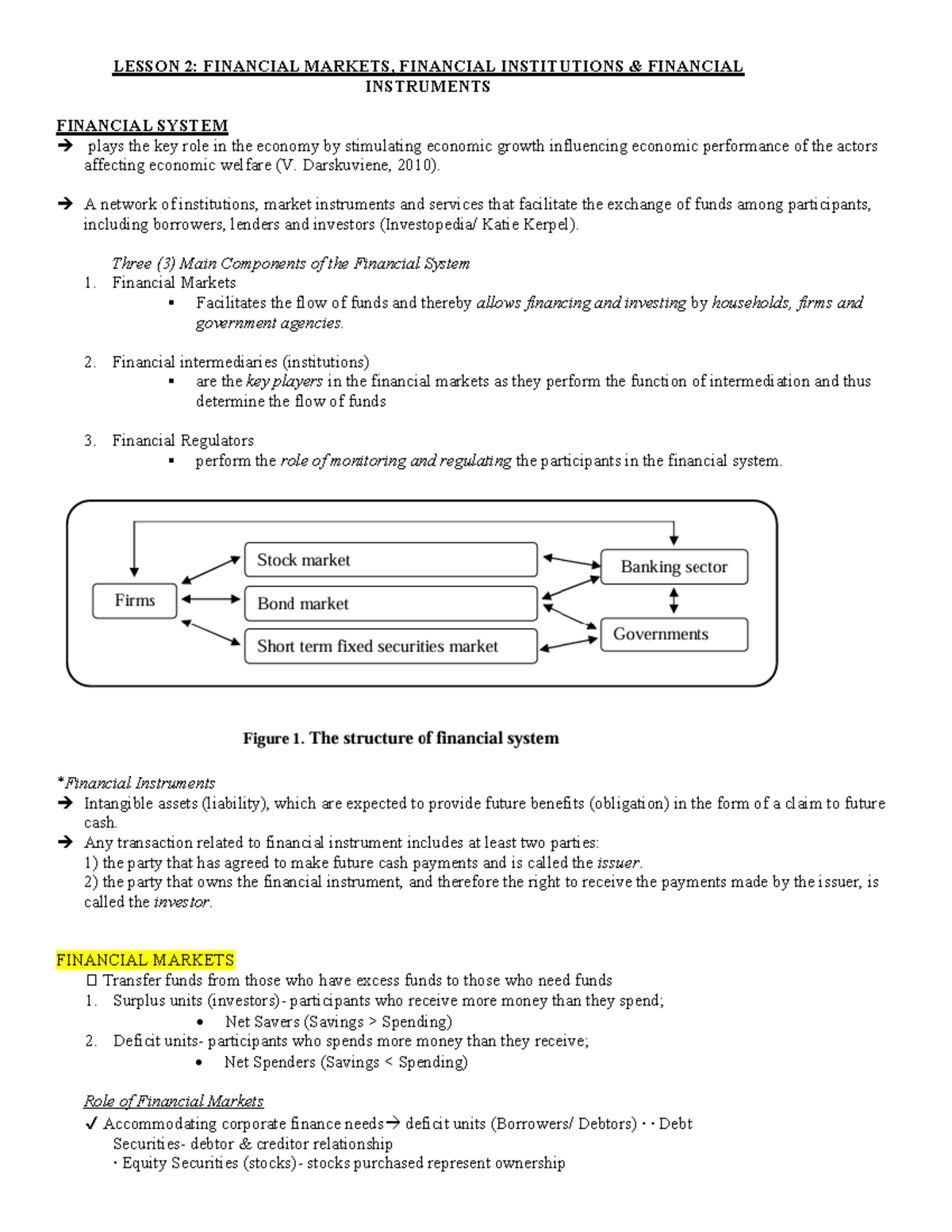 Lesson 2: Financial Markets, Institutions & Instruments Overview - Studocu