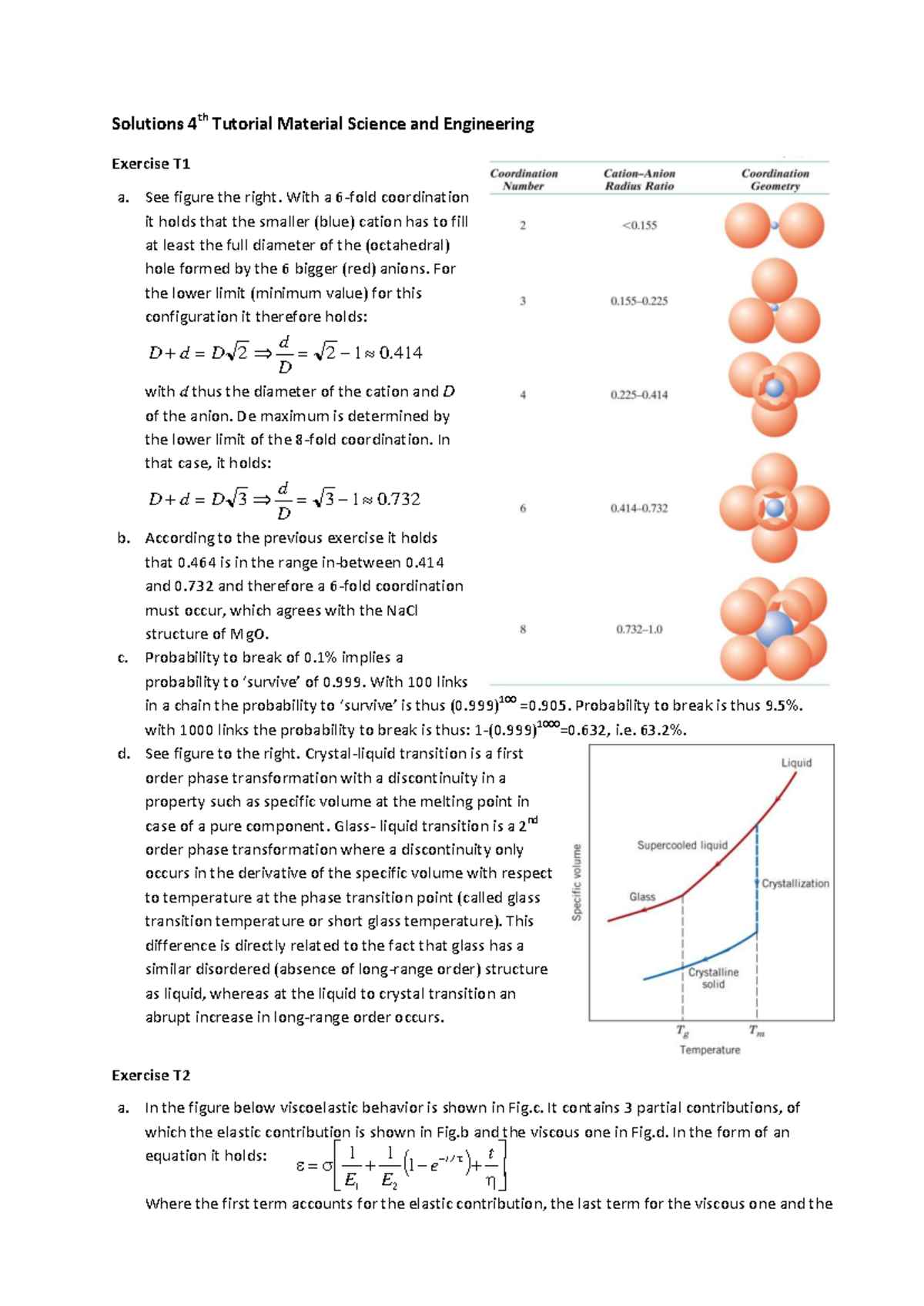 Material Science 4th Tutorial Solutions: Exercises and Key Concepts ...