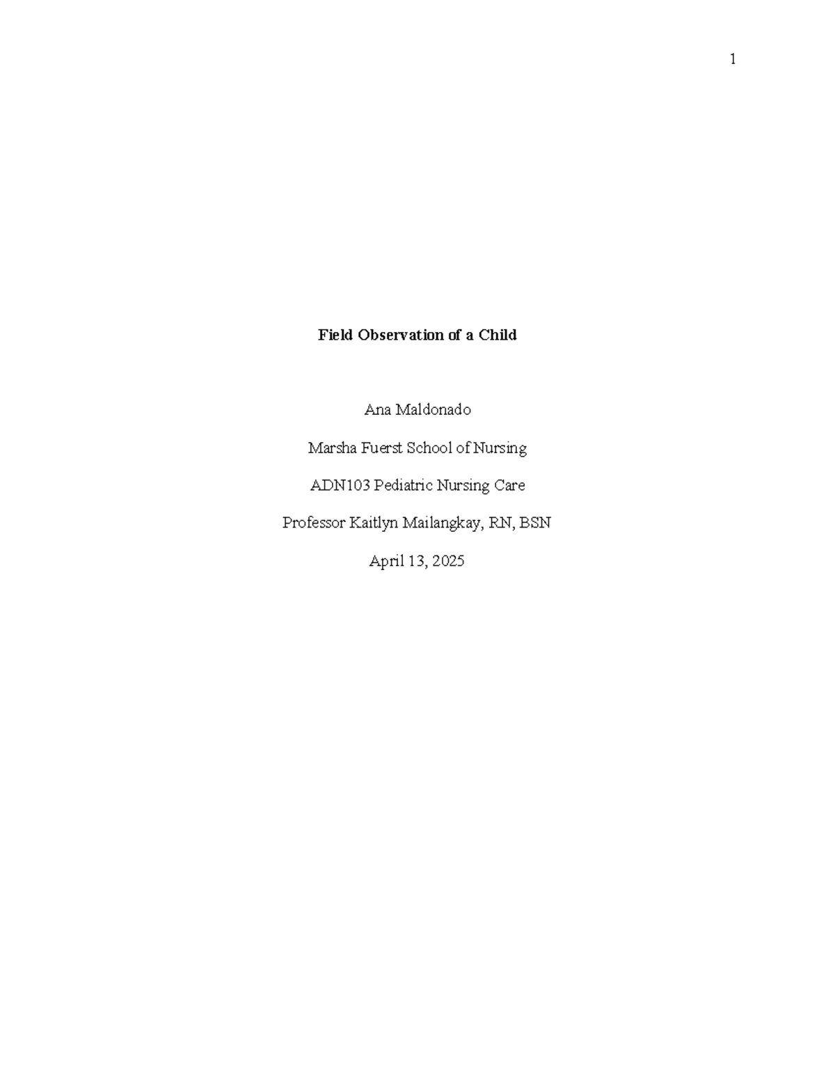 Field observation of a child with autism: insights from ADN103 - Studocu