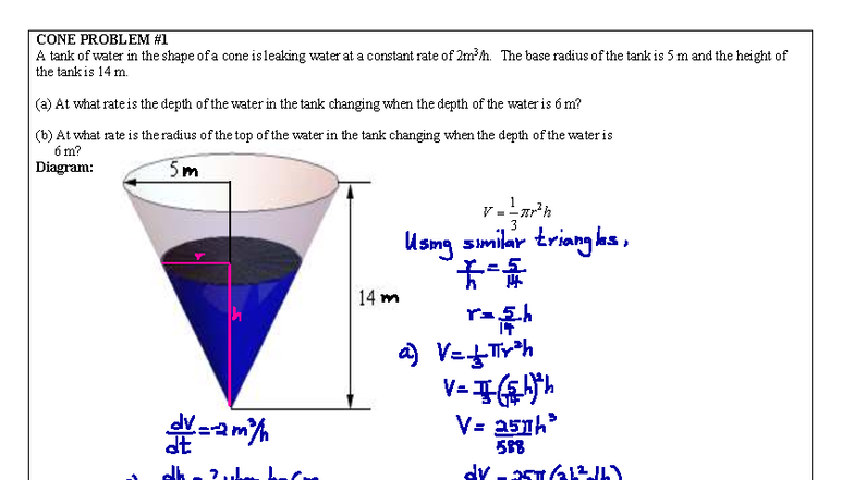Lesson 3-10: Related Rates Problems in Cone Geometry - Studocu