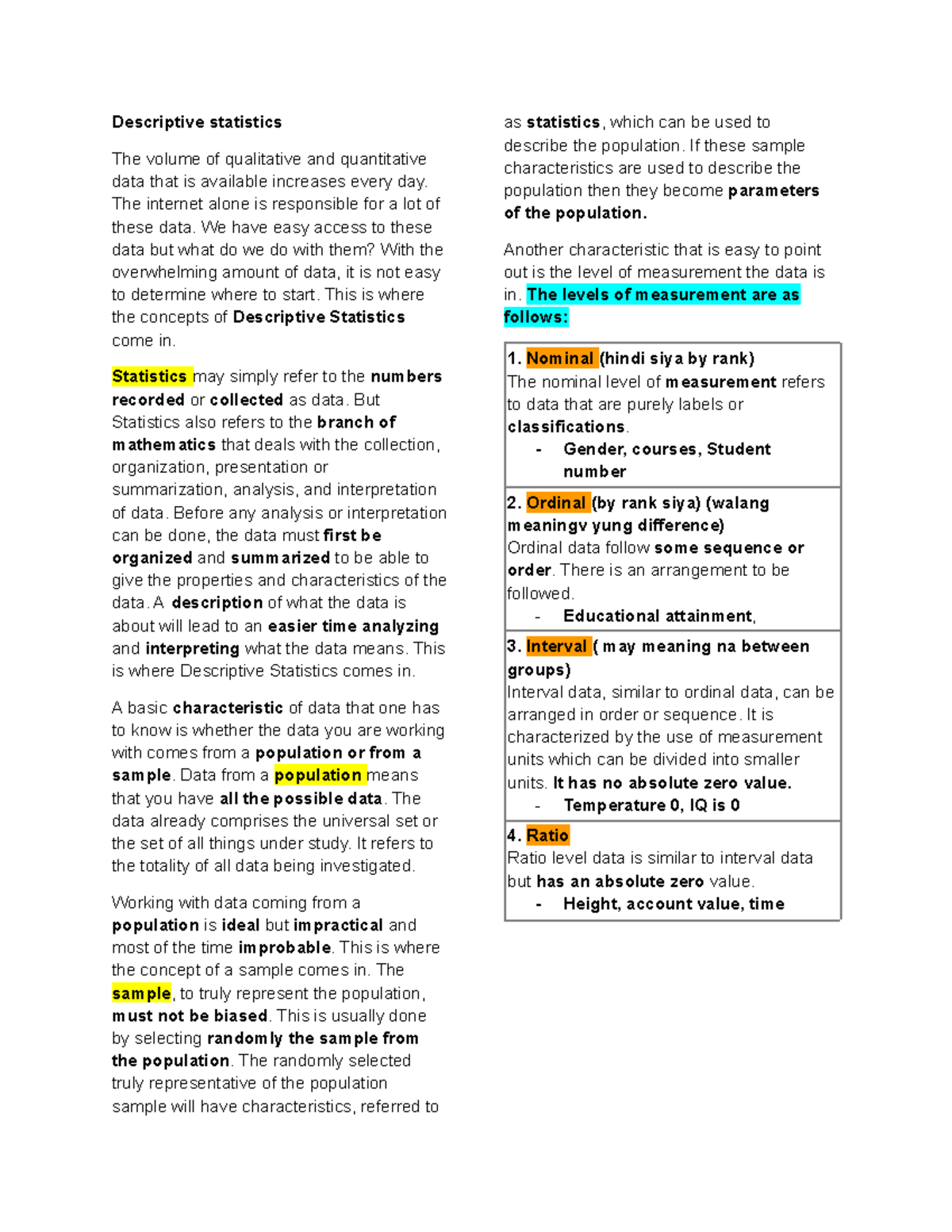 M6 - Descriptive Statistics and Data Analysis Concepts in Math - Studocu