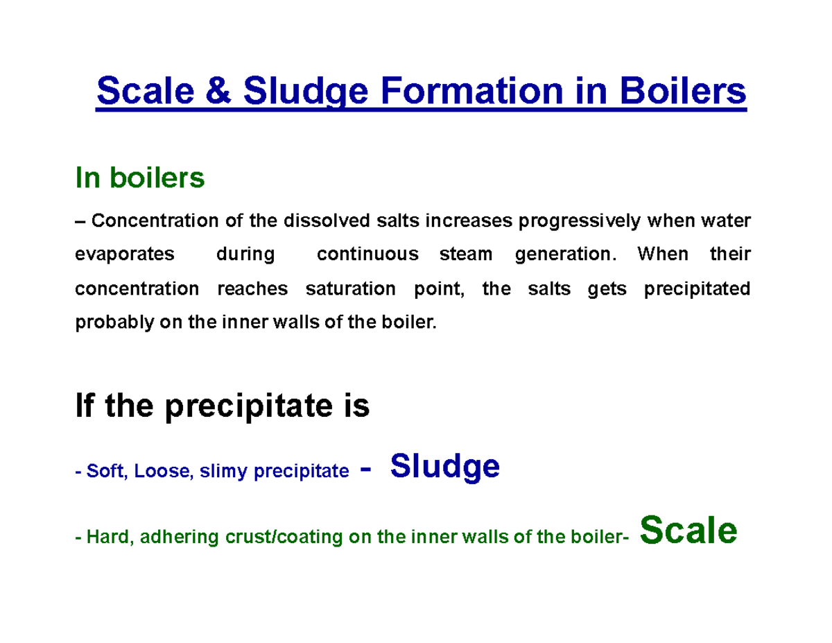 Boiler-Difficulty - Scale & Sludge Formation in Boilers In boilers ...