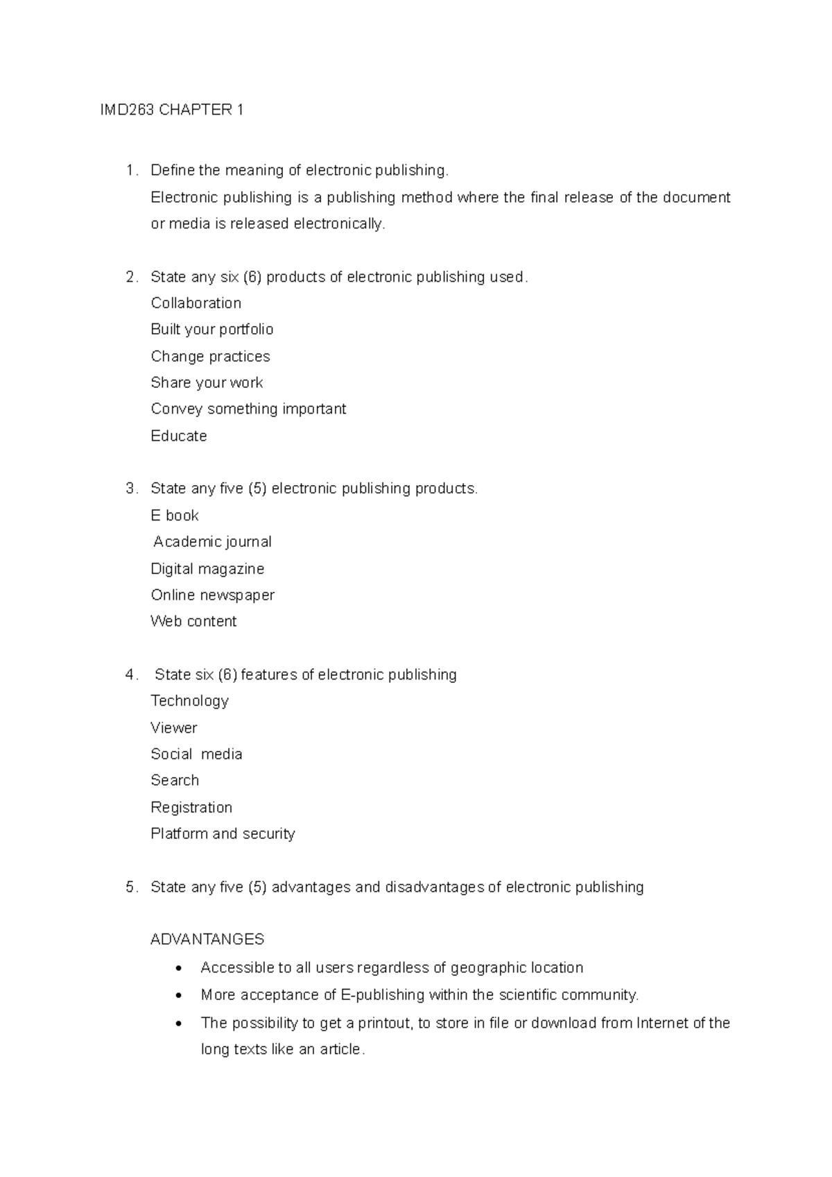 IMD263 Chapter 1: Overview of Electronic Publishing Concepts - Studocu