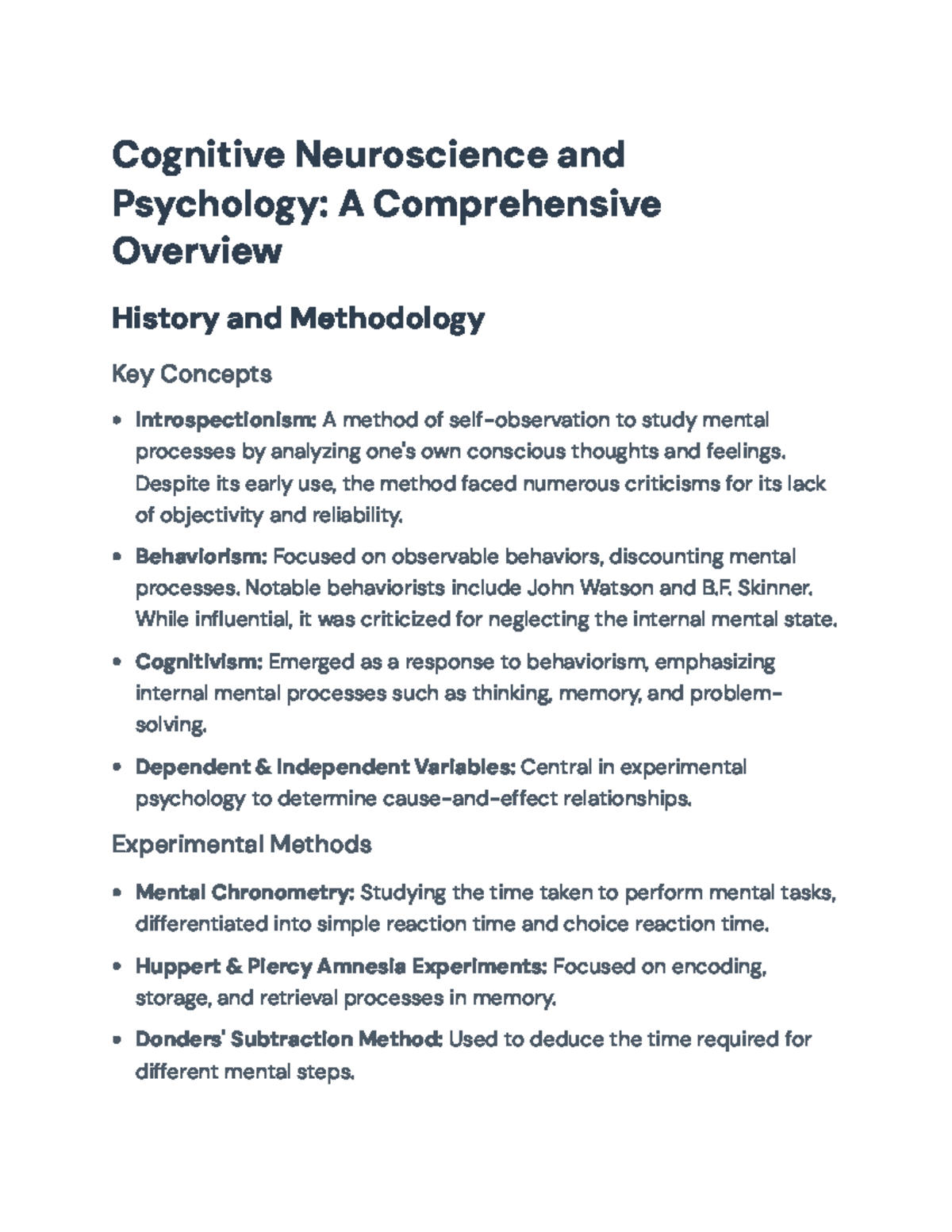 Cognitive Neuroscience and Psychology: Key Theories and Concepts ...