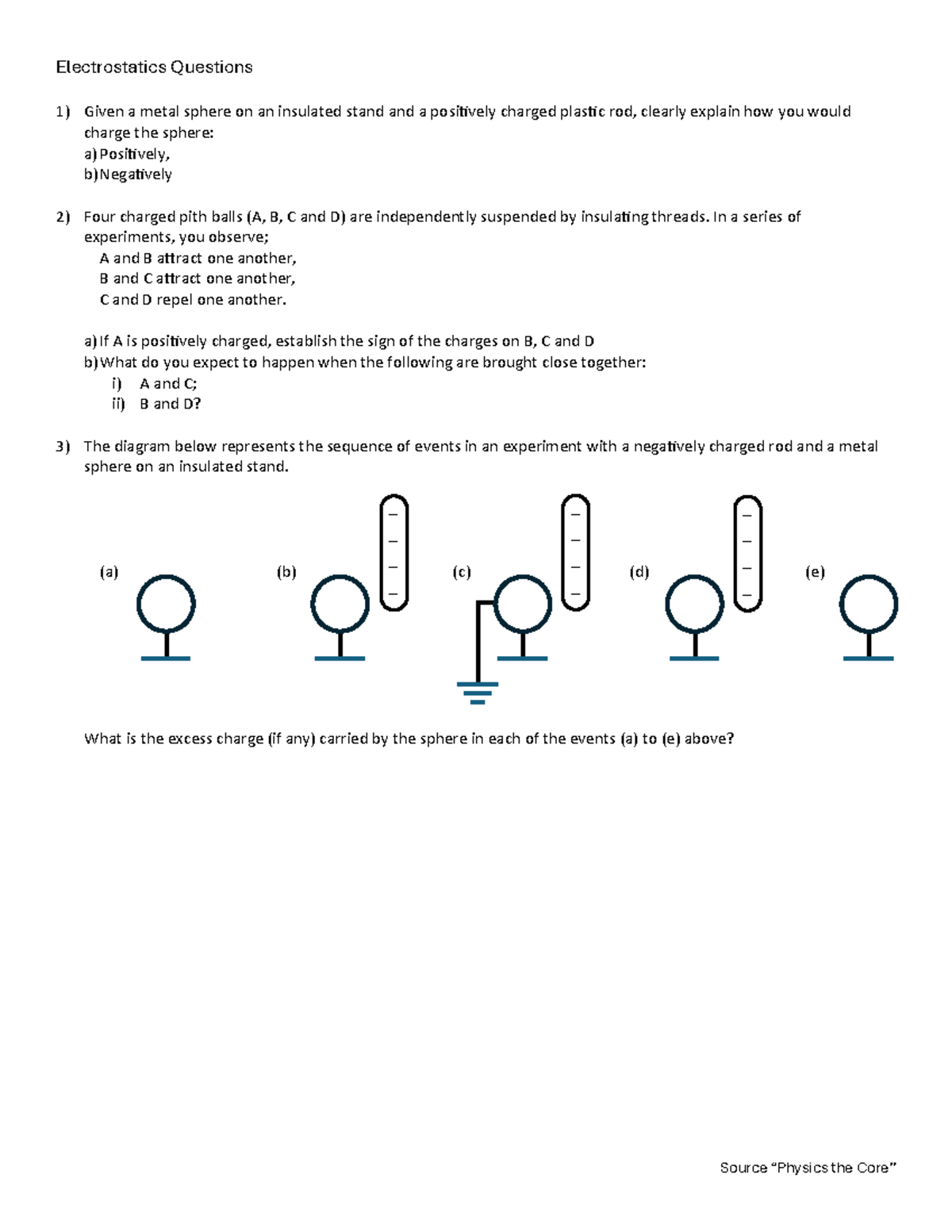 Electrostatics Questions for Static Charges (The Core) Document - Studocu