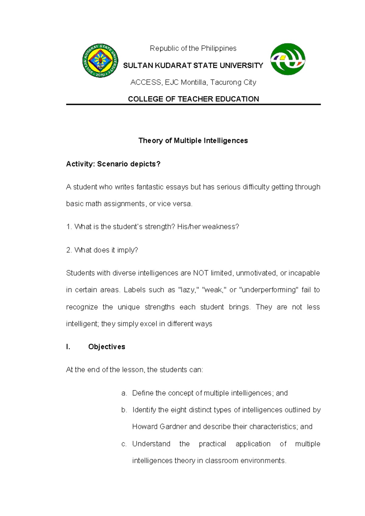Multiple Intelligences Theory Overview - Math 2 Essay Notes - Studocu