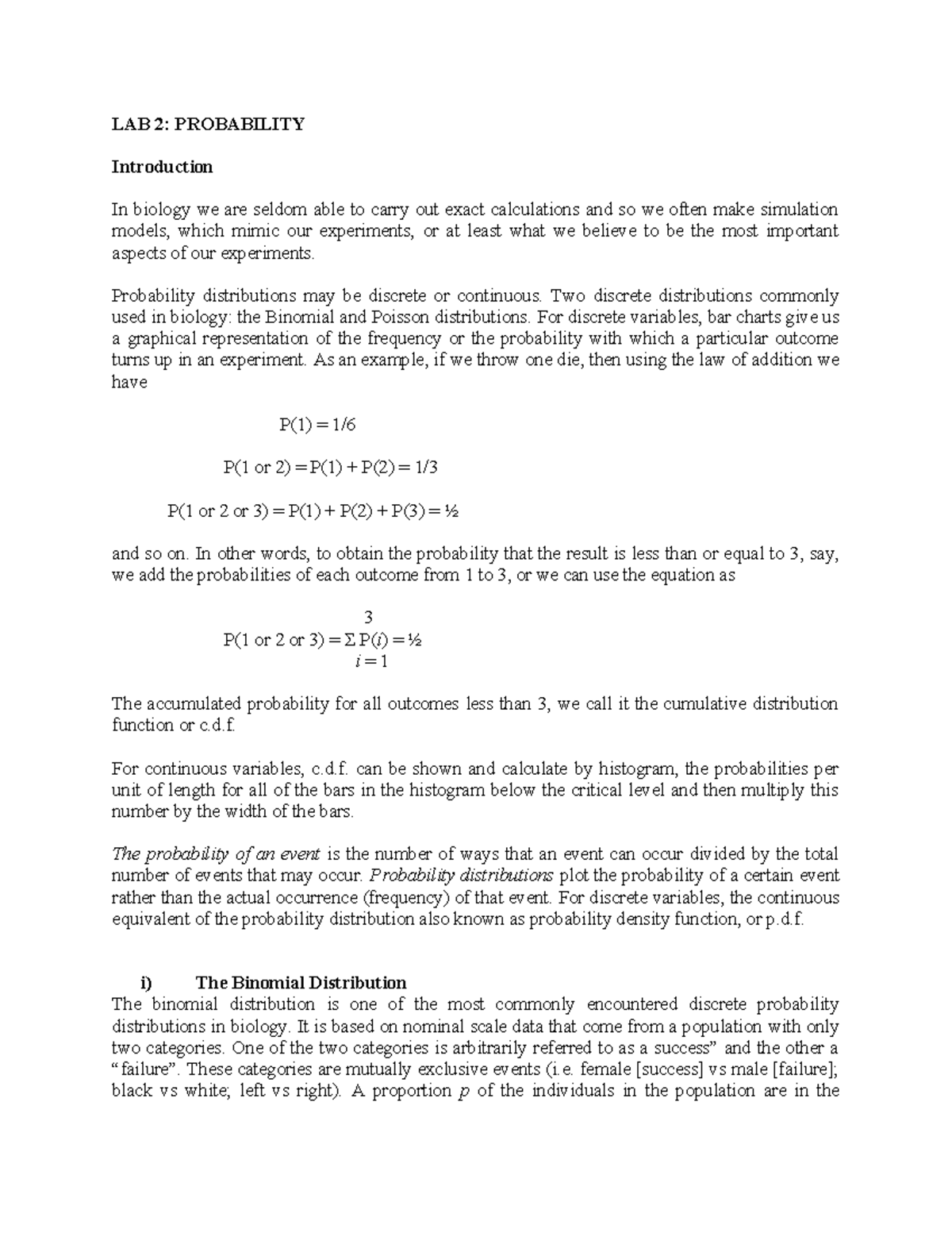 LAB 2 Probability - THIS IS MANUAL LAB - LAB 2: PROBABILITY ...