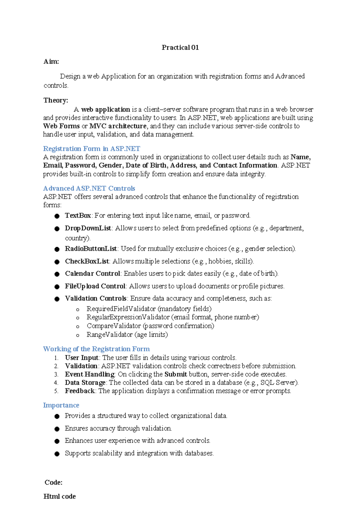 Final Exam AWT Practicals 1-16: Web Application Development in ASP.NET ...