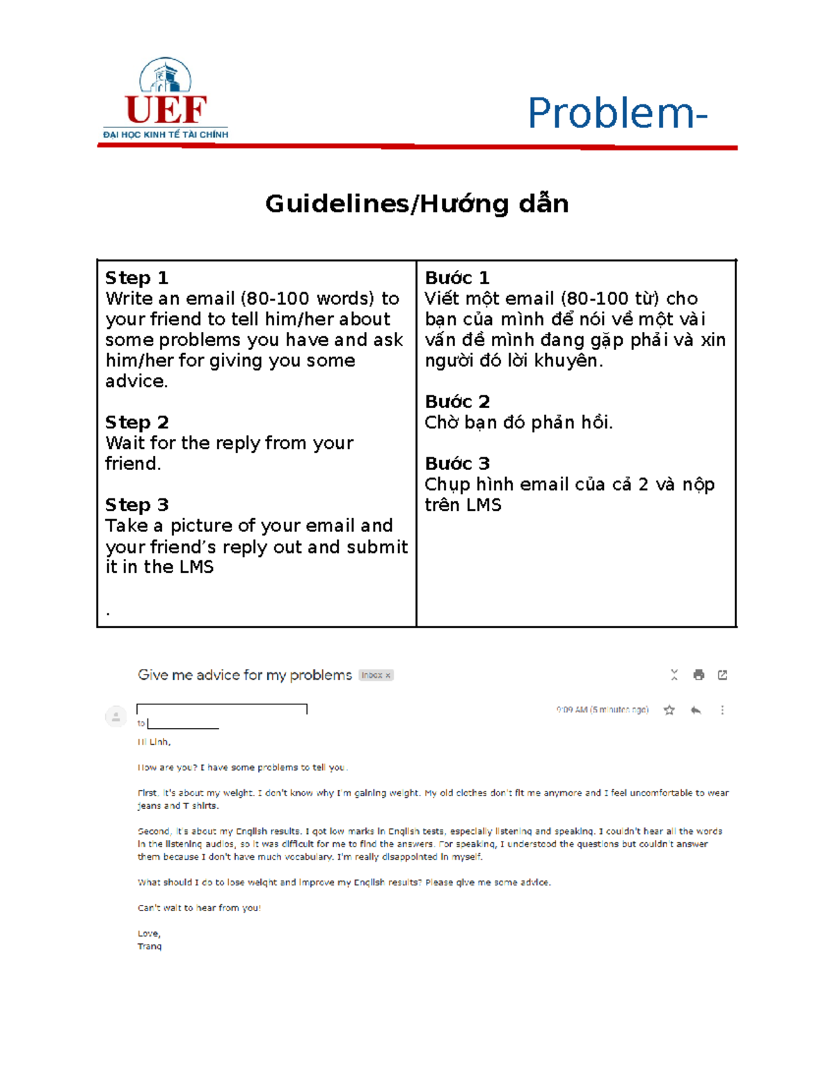 Problem- Advice Email Guidelines Sample - Guidelines/Hướng dẫn Step 1 ...
