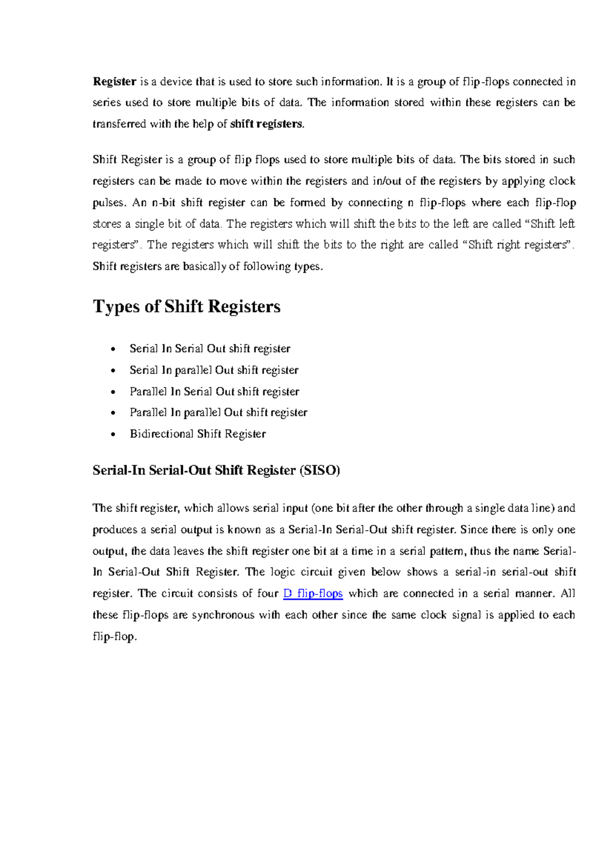 Shift Registers in Electronics: Types and Functions - Studocu