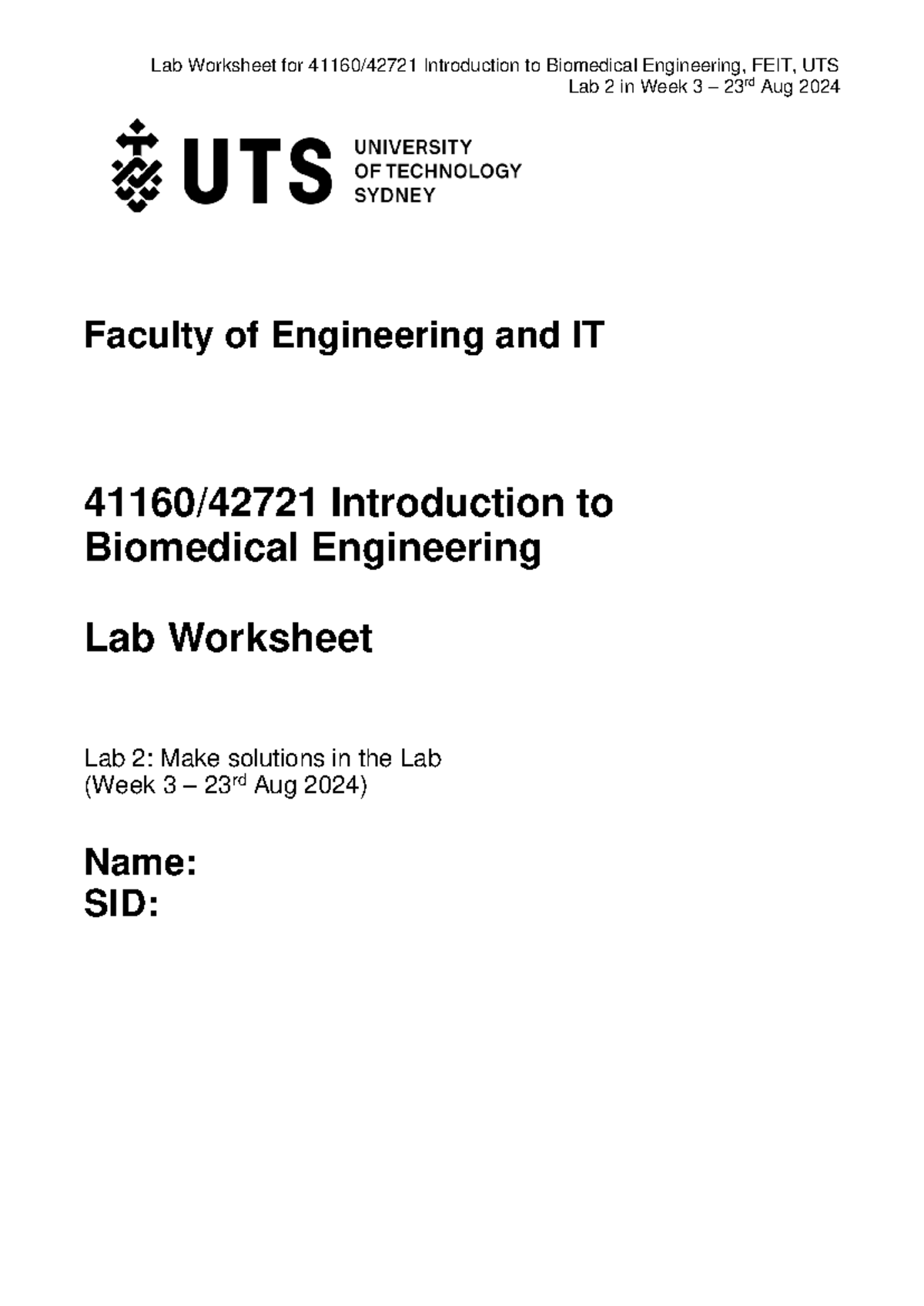 Lab Week 3 - Lab Worksheet - Lab 2 in Week 3 – 23 rd Aug 2024 Faculty ...