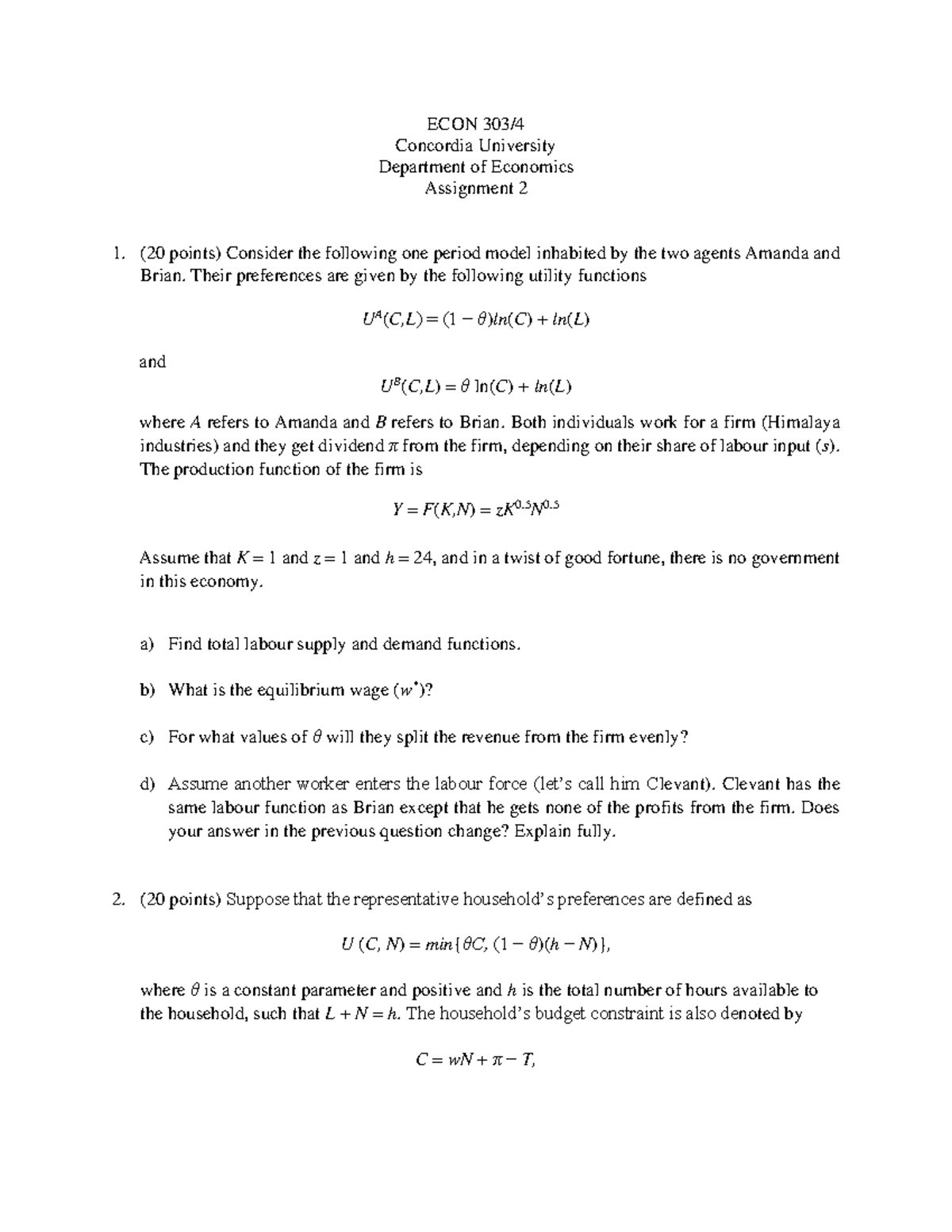 ECON 30 Assignment 2: Economic Models and Equilibrium Analysis 2023 ...
