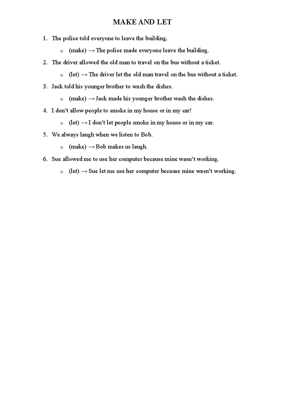 Make and Let: English Grammar Examples and Exercises - Studocu