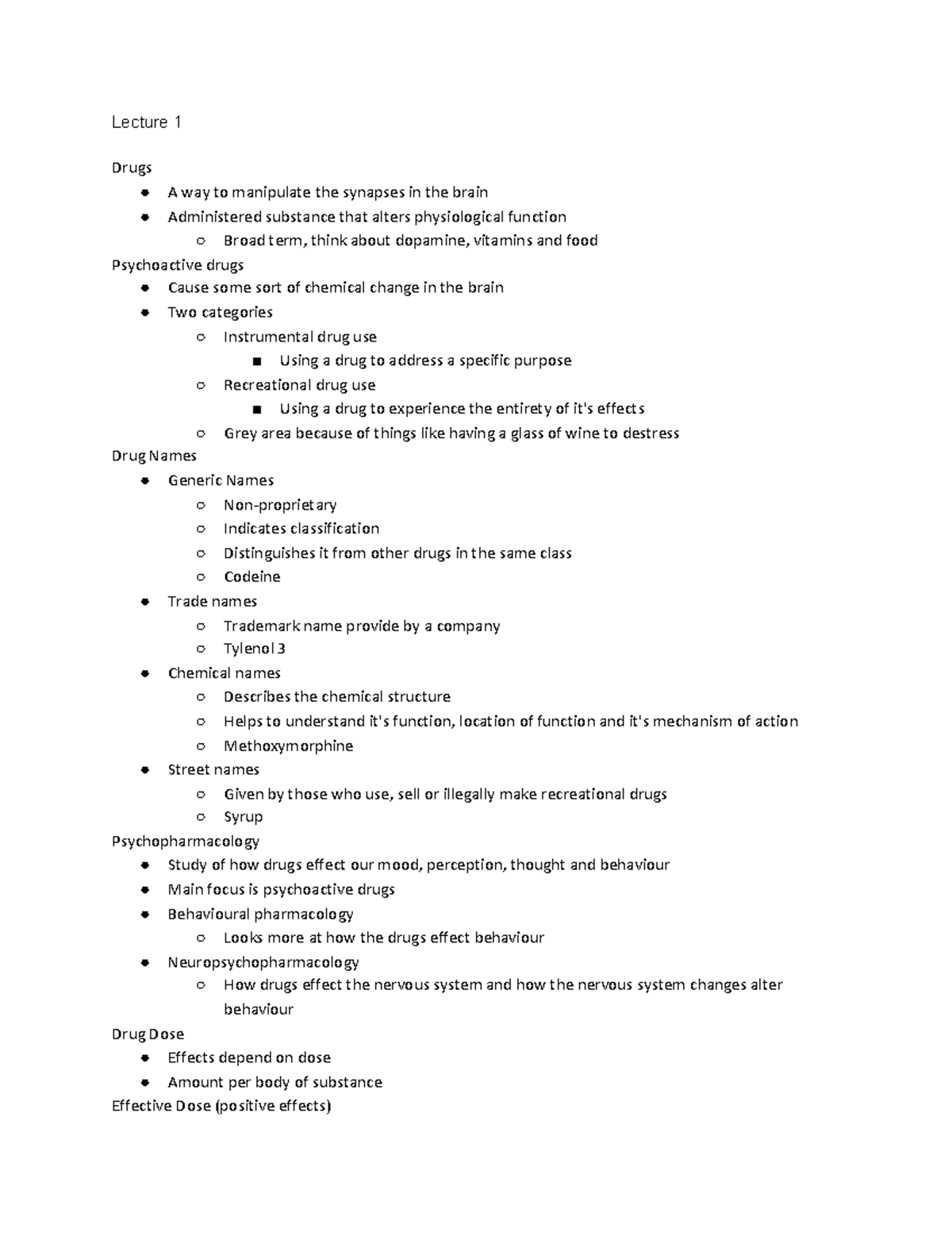 PSYC62 - Lecture 1-4 Notes: Understanding Psychoactive Drugs - Document Preview