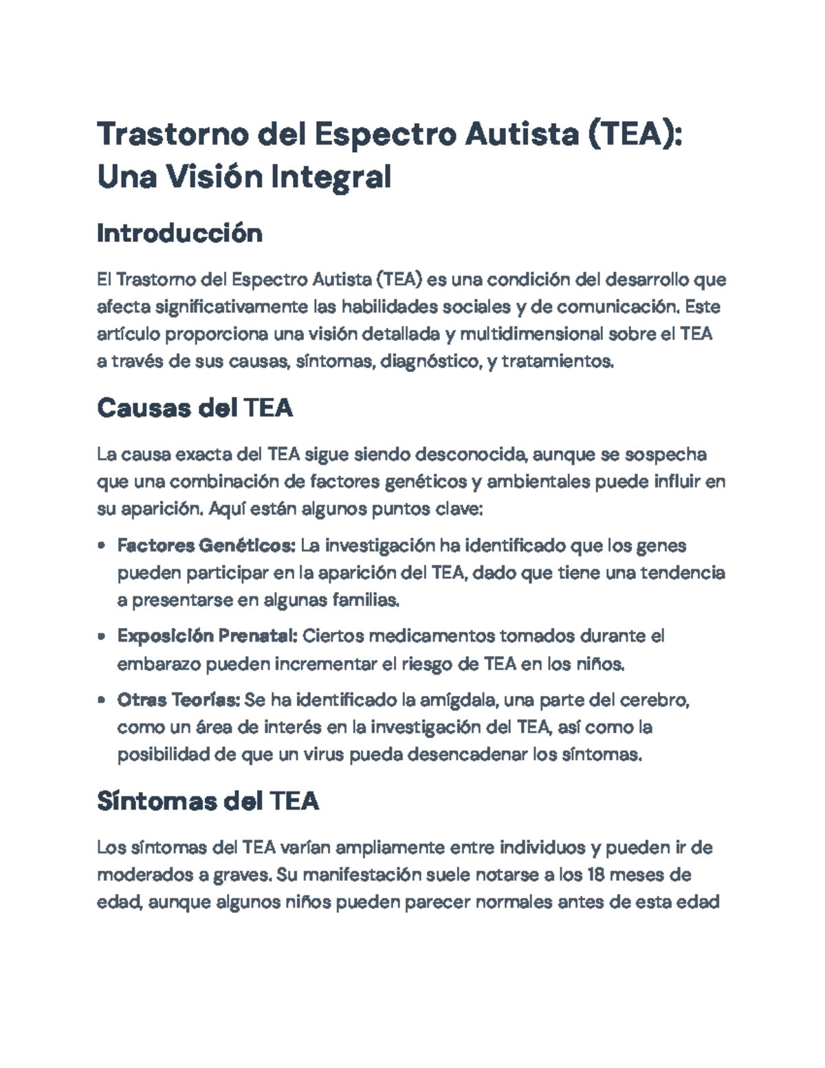 Trastorno del Espectro Autista (TEA): Causas, Síntomas y Tratamientos ...
