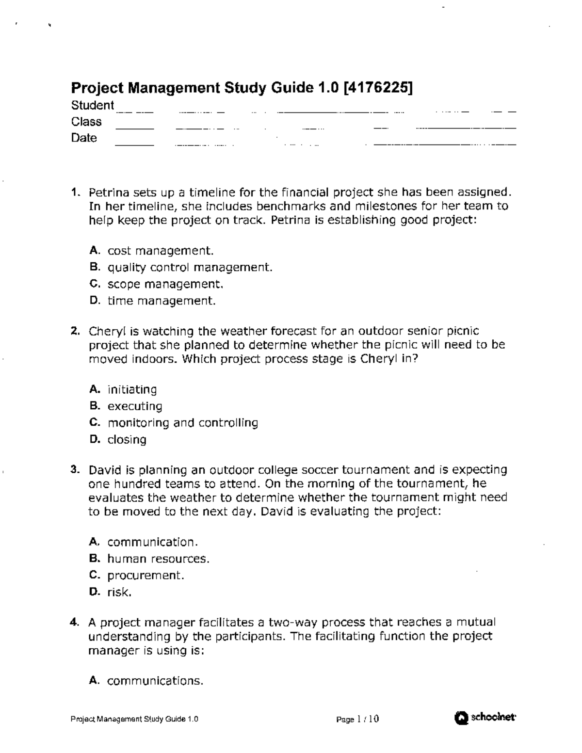 Project Management Study Guide U0 wp: Key Concepts and Processes - Studocu