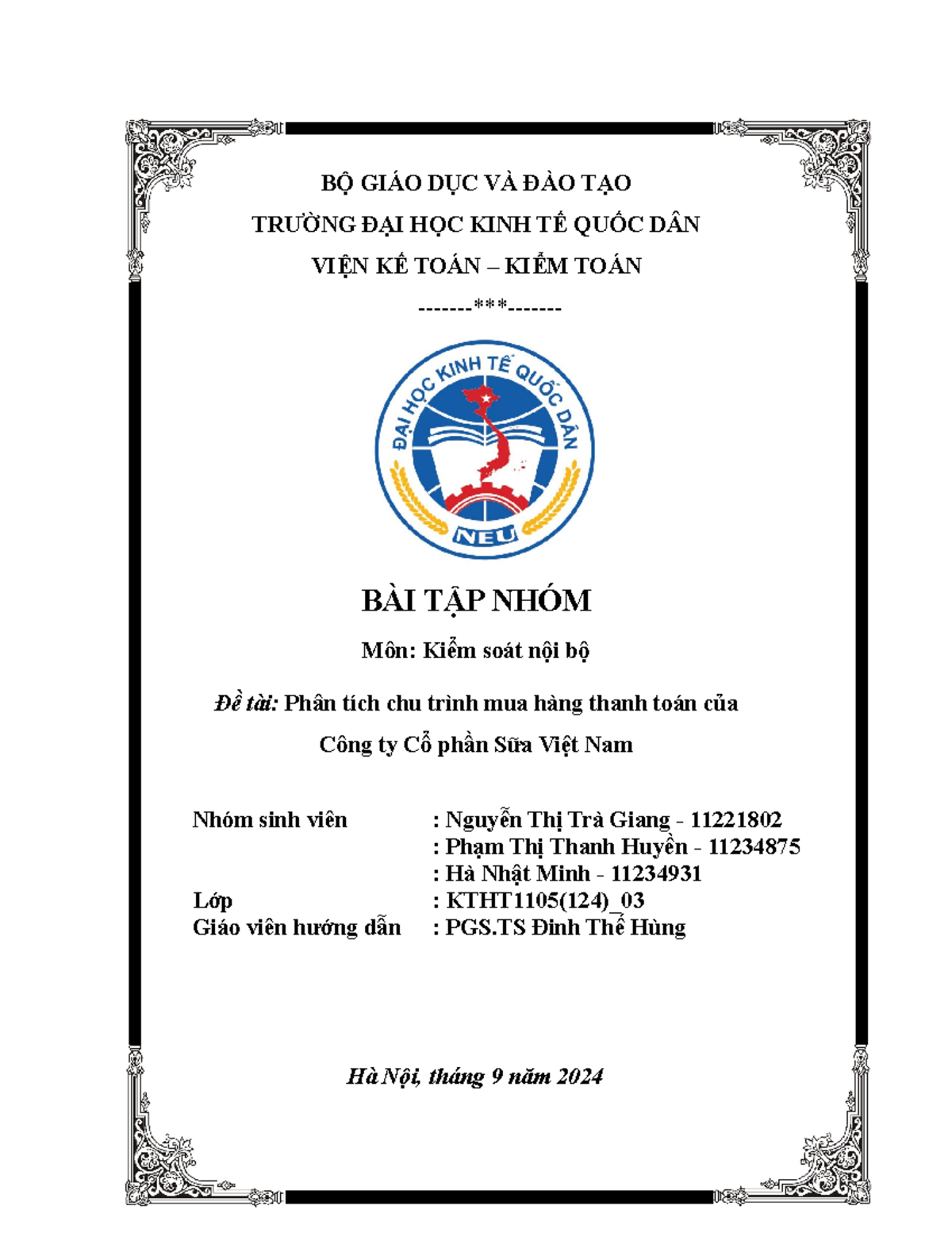 Phân Tích Chu Trình Mua Hàng - Thanh Toán Của Vinamilk (KTHT1105) - Document Preview