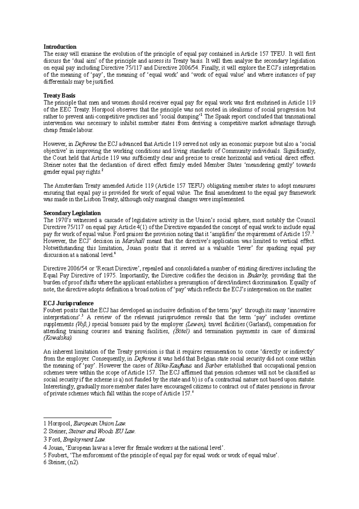 EU Law Analysis: The Evolution of Equal Pay Principles (Article 157 ...