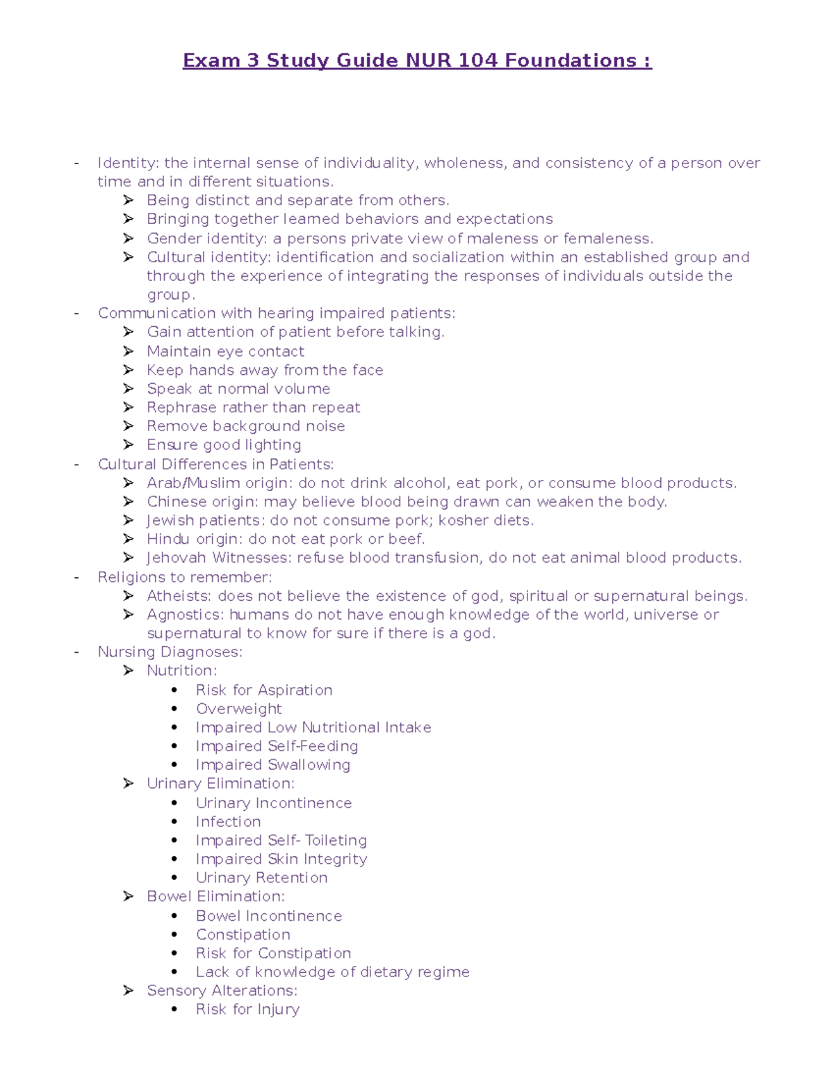 NUR 104 Exam 3 Study Guide: Key Concepts from Chapters 46 & 47 - Studocu