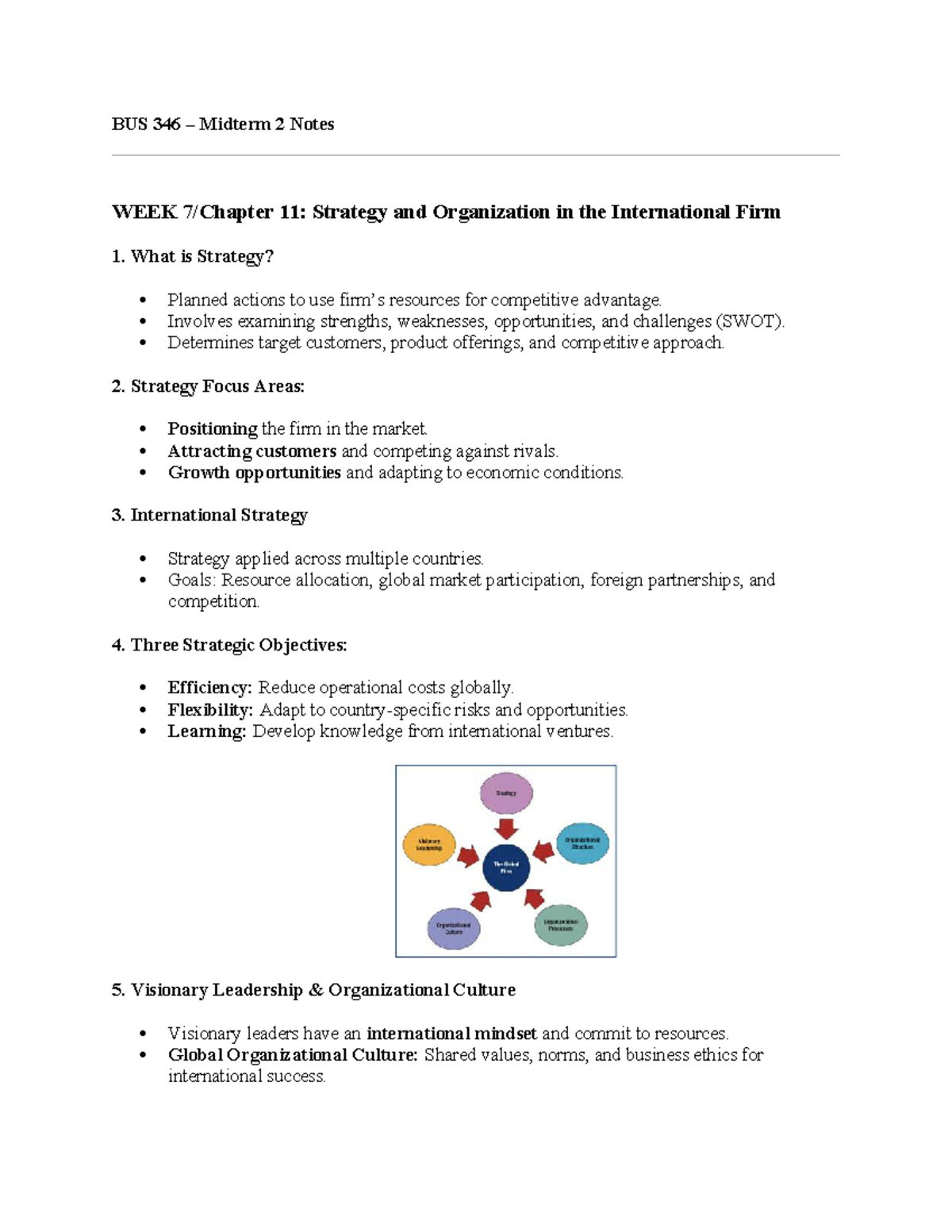 BUS 346 Midterm 2 Notes: Strategy, International Firms, and Market ...