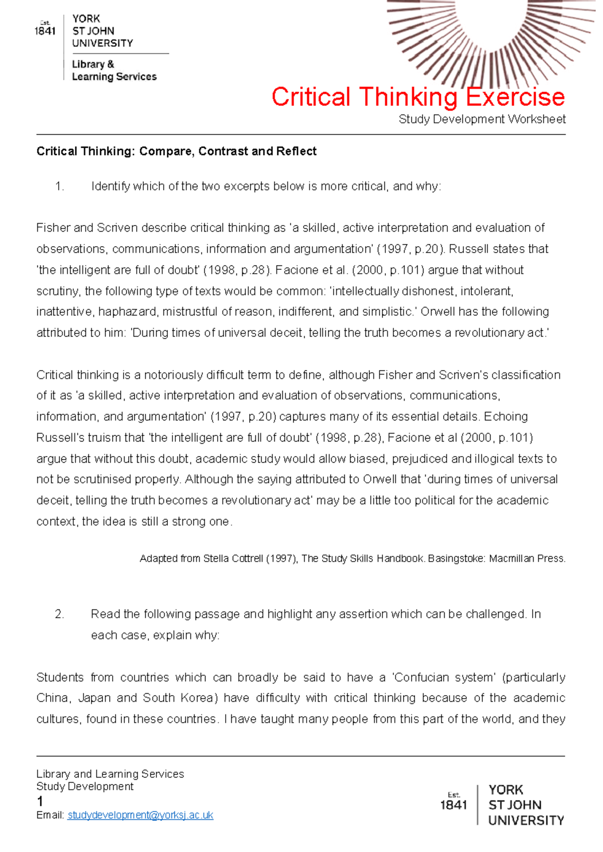 Critical Thinking Exercise: Compare and Reflect on Key Concepts - Studocu