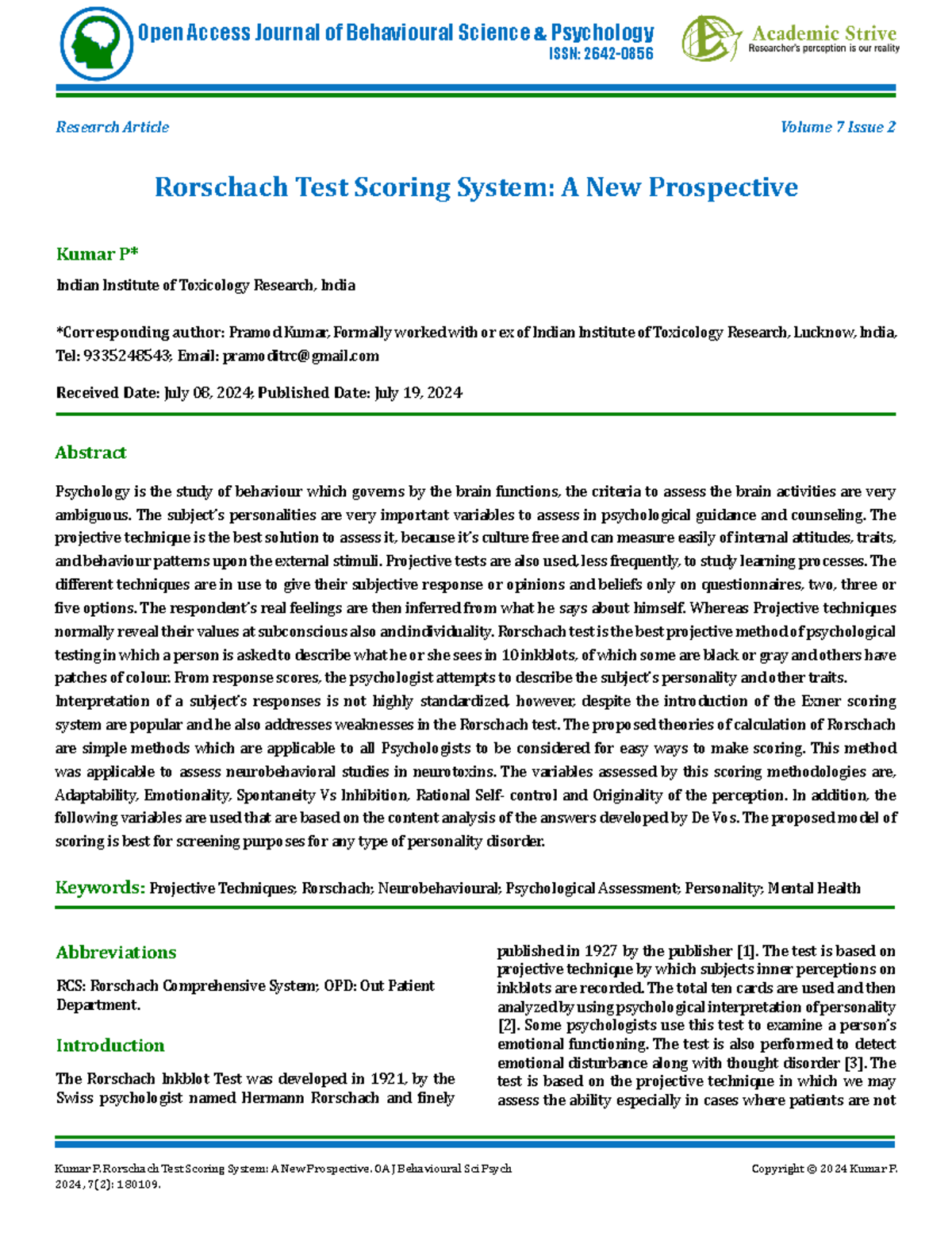 Rorschach Test Methodology & New Scoring System - Practical Insights ...