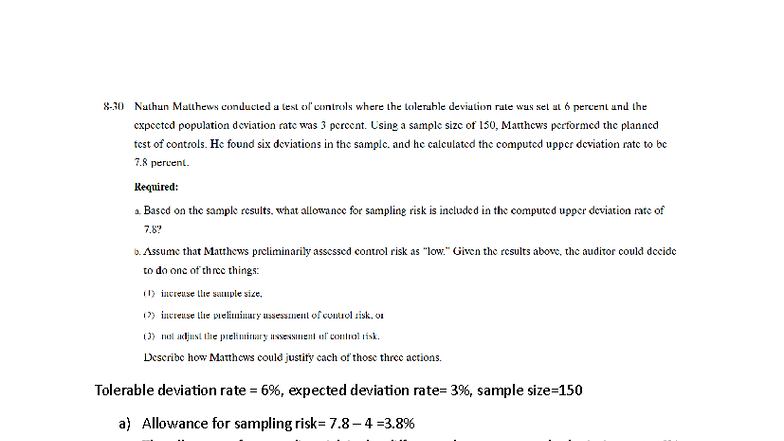 Tolerable Deviation Rate Analysis - Sampling Exercise (C8 & C9) - Studocu