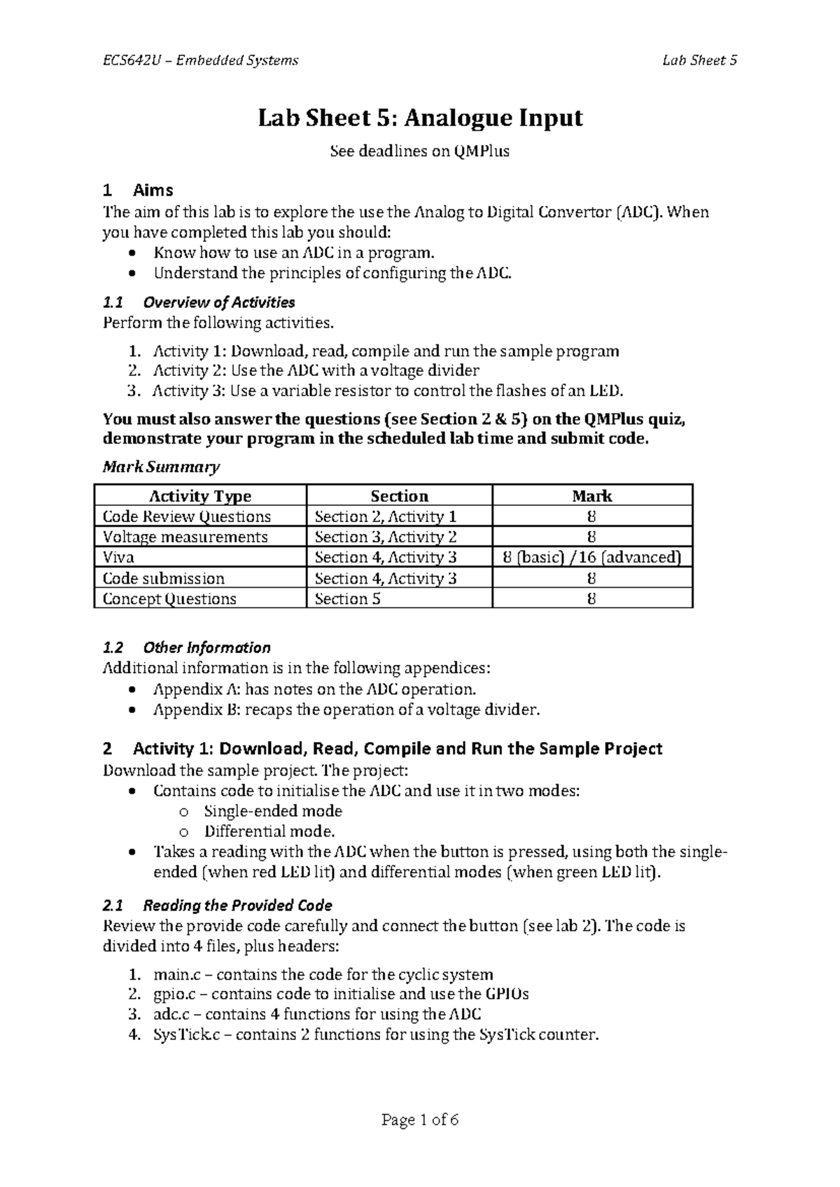 Lab5 experiment and demo - ECS642U Embedded Systems Lab Sheet 5 Lab ...