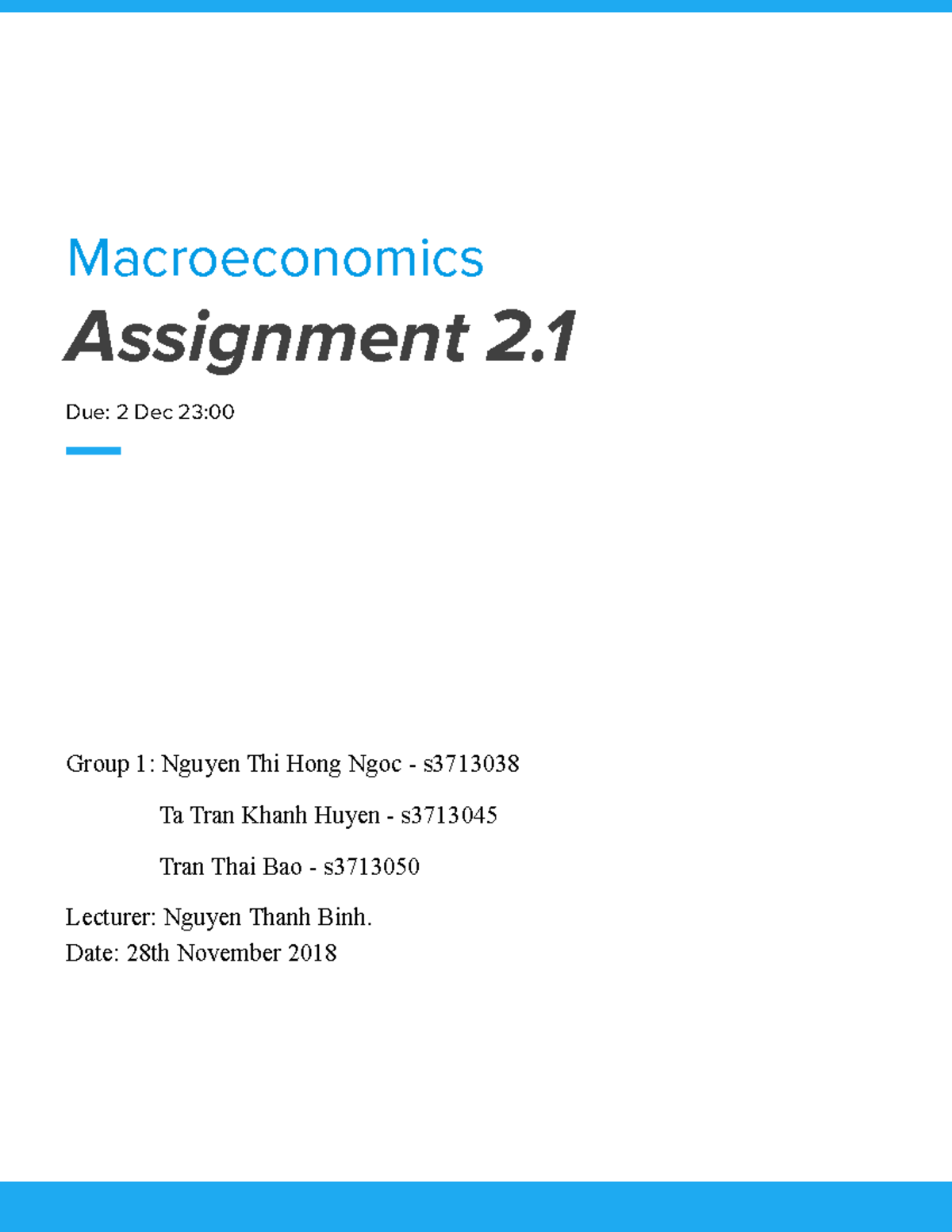 Macroeconomics Assignment 2 Report - Group Analysis & Insights - Studocu