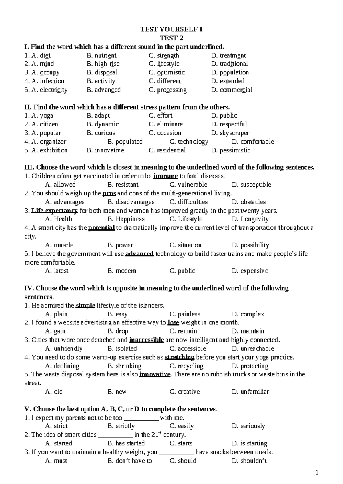 11. TEST Yourself 1 - Test Questions and Answers - Studocu
