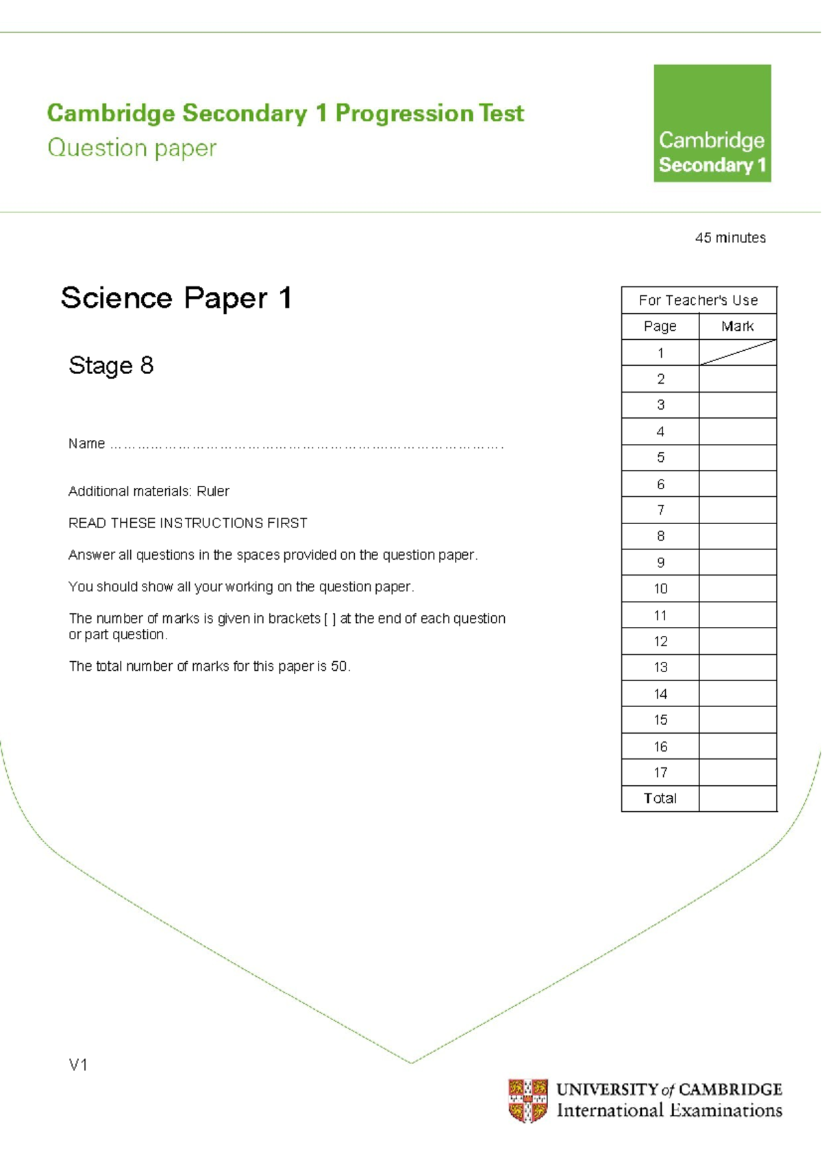 SCi-P1 - Stage 8 Science Paper 1 Exam Instructions and Questions - Studocu
