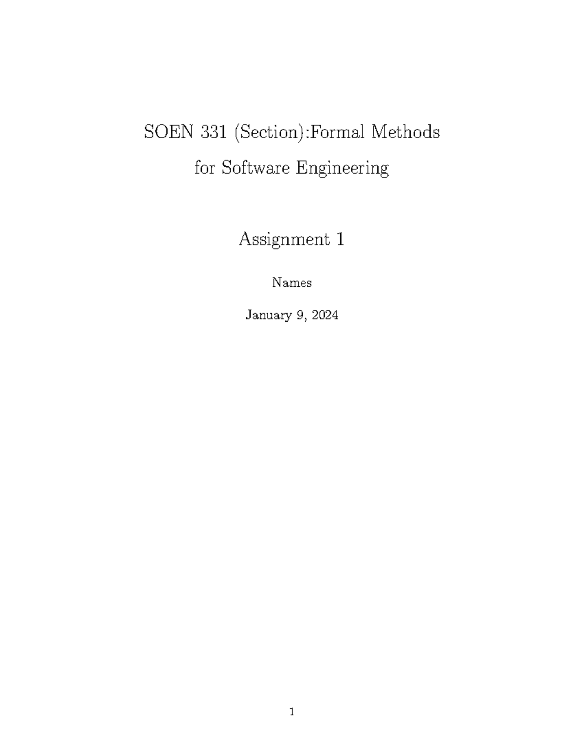 SOEN 331 Formal Methods Assignment 1 - January 2024 Solutions - Studocu