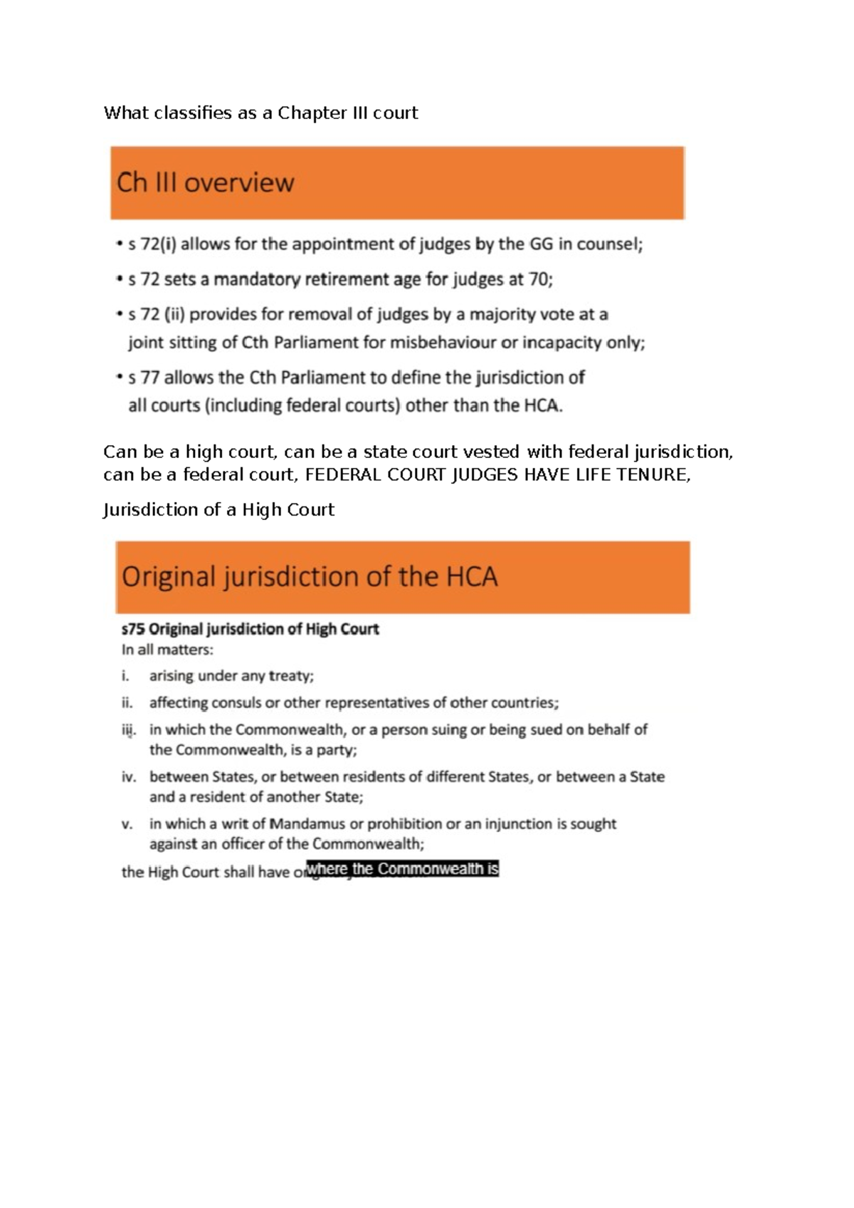 Constitutional law notes: Chapter courts and their jurisdiction - Studocu