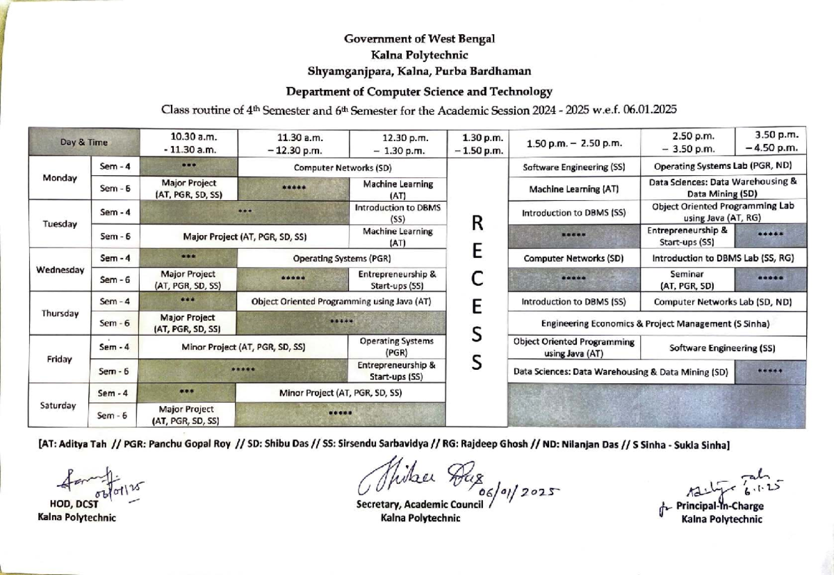 Class Routine for 4th & 6th Semesters - CST Dept (2025) - Studocu