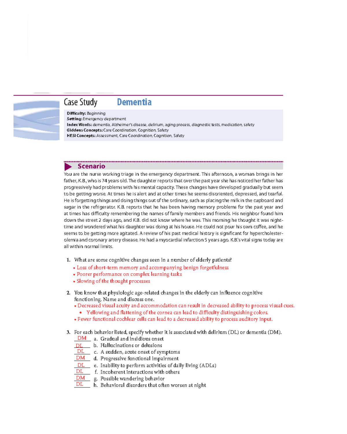 Week 13 Case Study: Understanding Dementia and Delirium in ED Patients ...