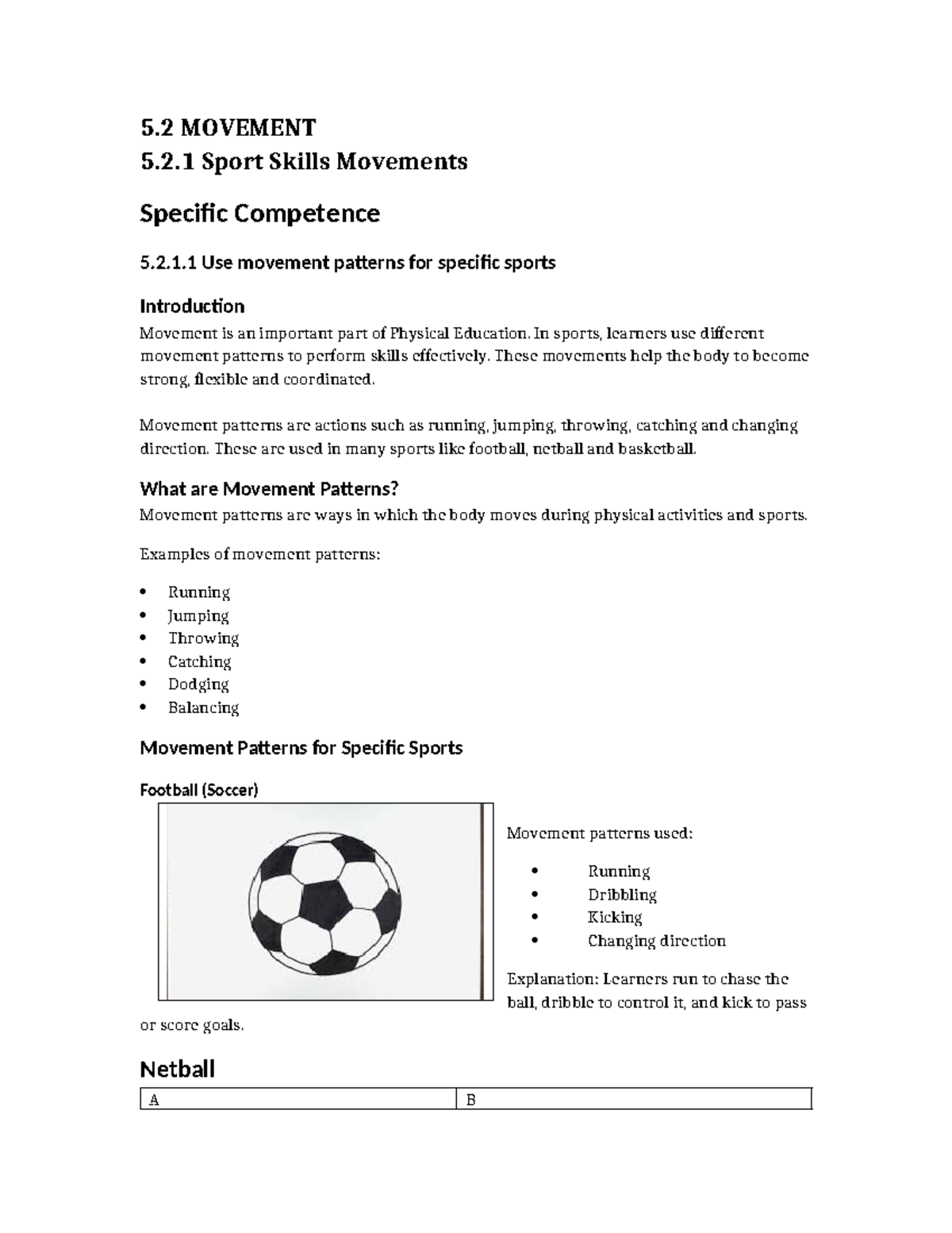 Movement Patterns in Sports: Skills & Competence (PE 5.2) - Studocu