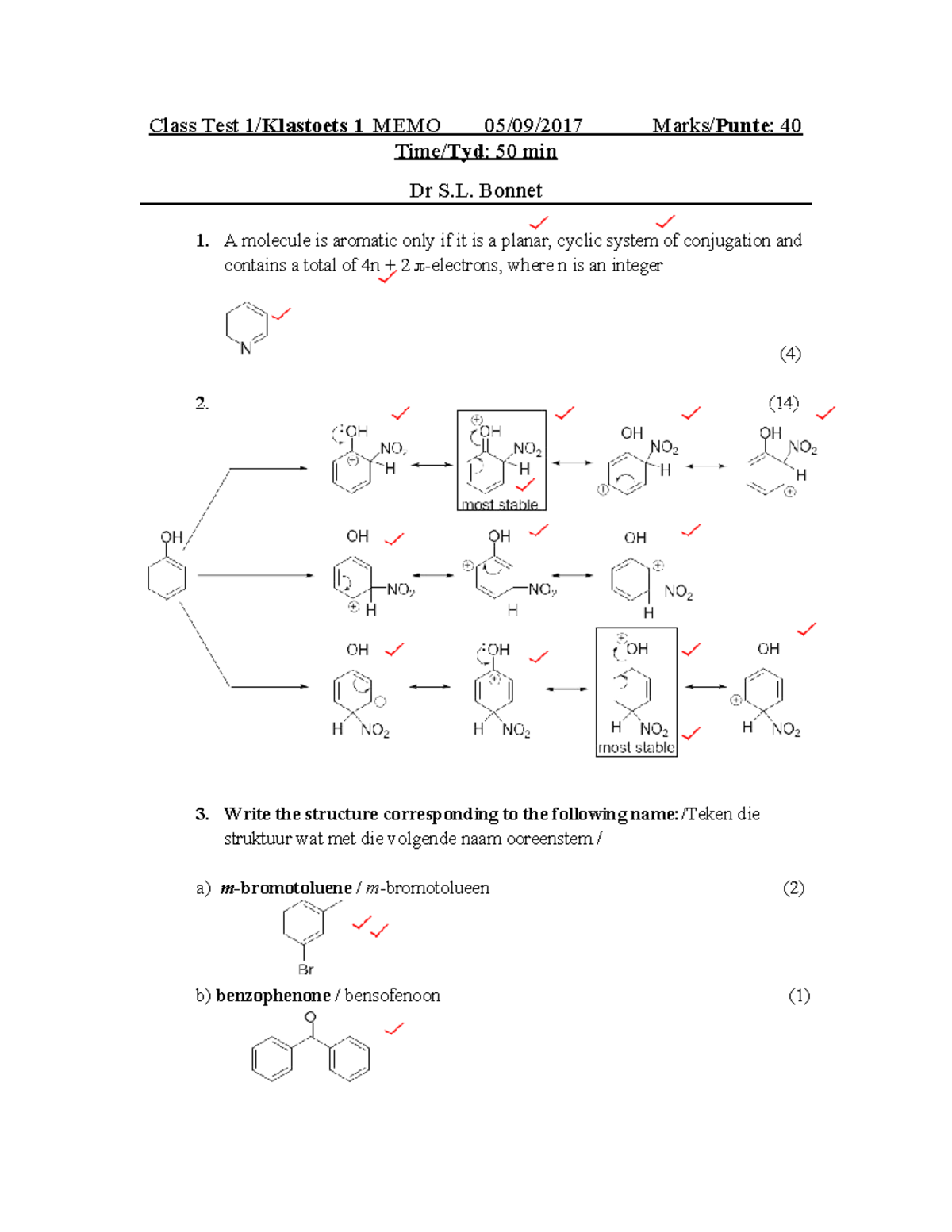 2017 CHEM2623 Class Test 1 Memo - CHEM2623 - Class Test 1/Klastoets 1 ...