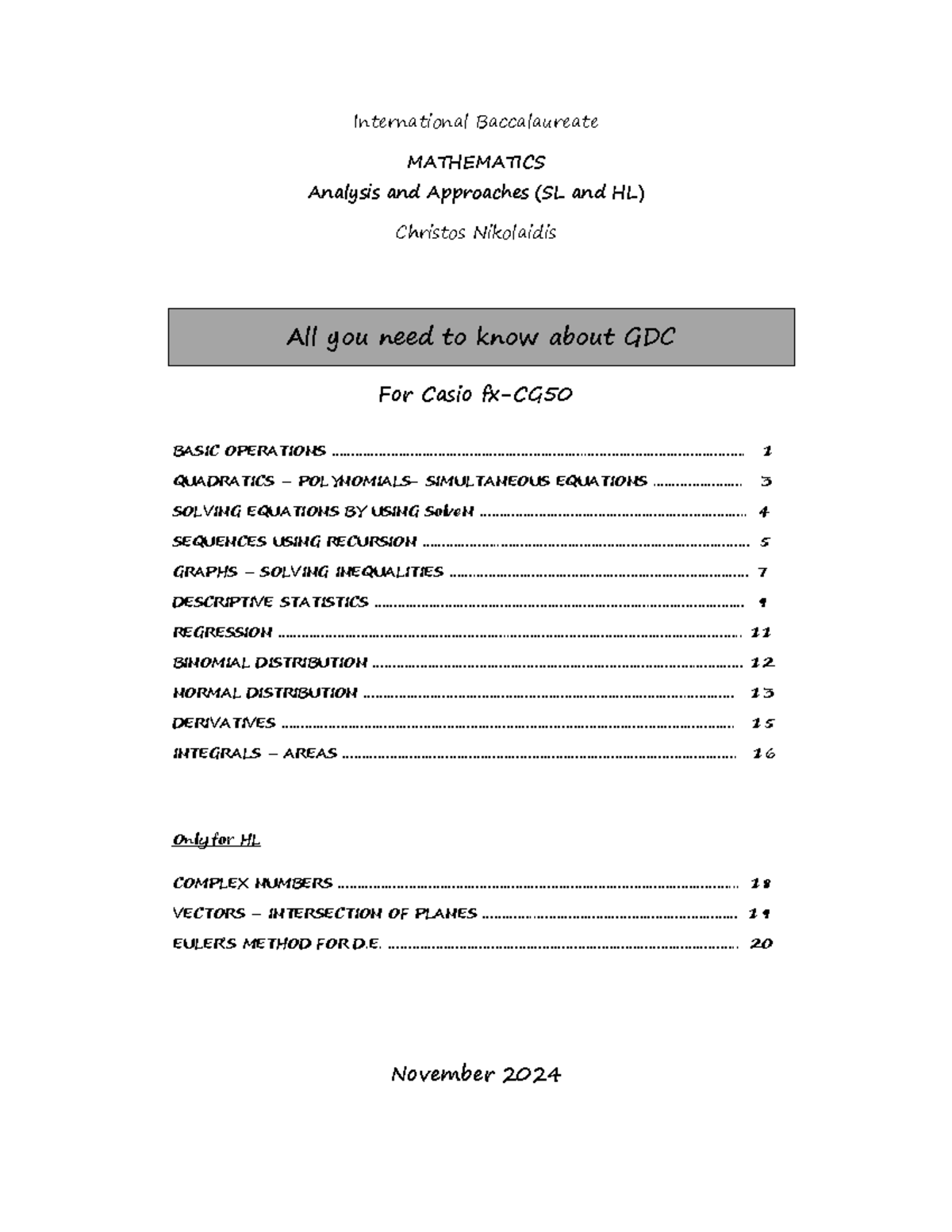 GDC Notes for IB Mathematics (SL/HL) by Christos Nikolaidis - Studocu
